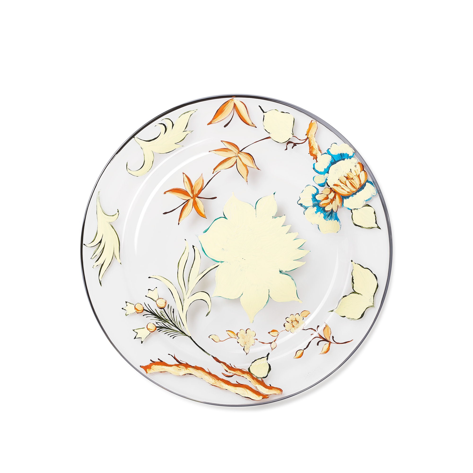 Dessert Plate Glass with Multicolor Thistle Motif E08