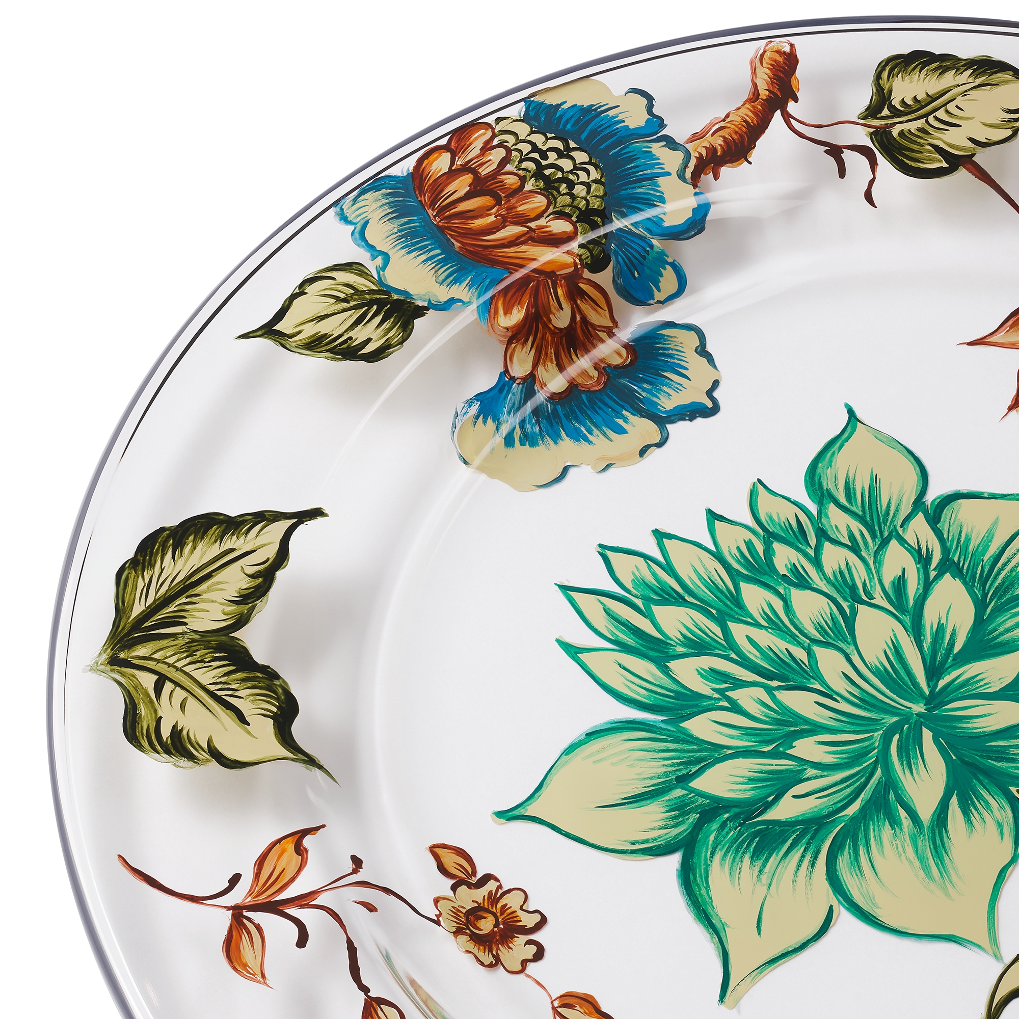 Dessert Plate Glass with Multicolor Thistle Motif E09