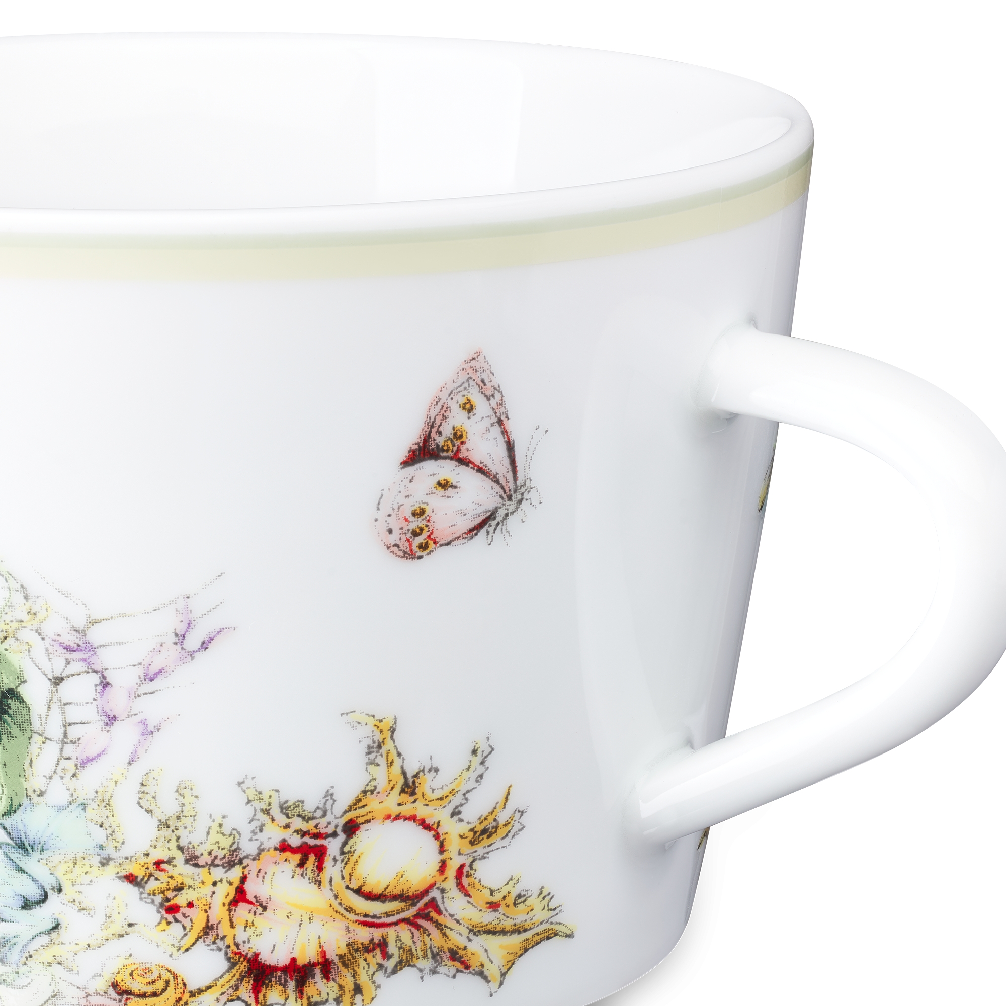 Teacup White Limoges Porcelain with Multicolor Dior Cabinet de la Mer Motif E09