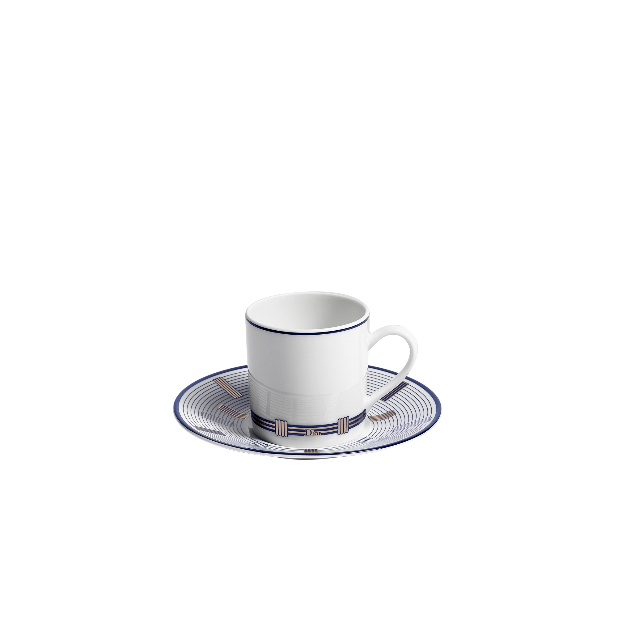 Coffee Cup and Saucer White Limoges Porcelain with Blue Godron