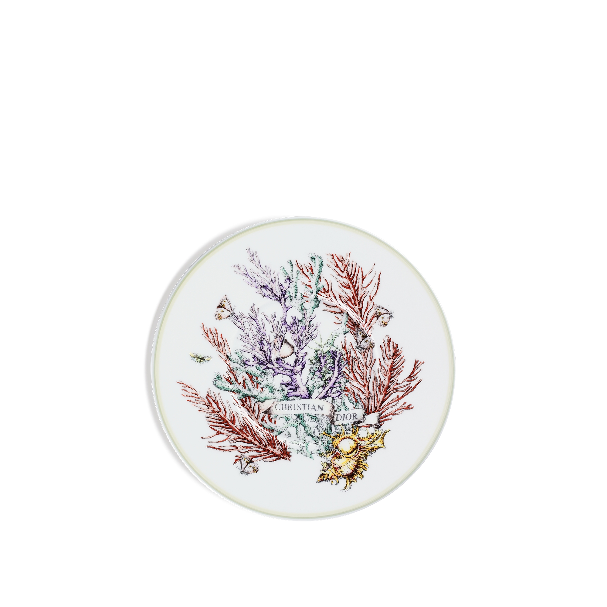 Tea Saucer White Limoges Porcelain with Multicolor Dior Cabinet de la Mer Motif E01