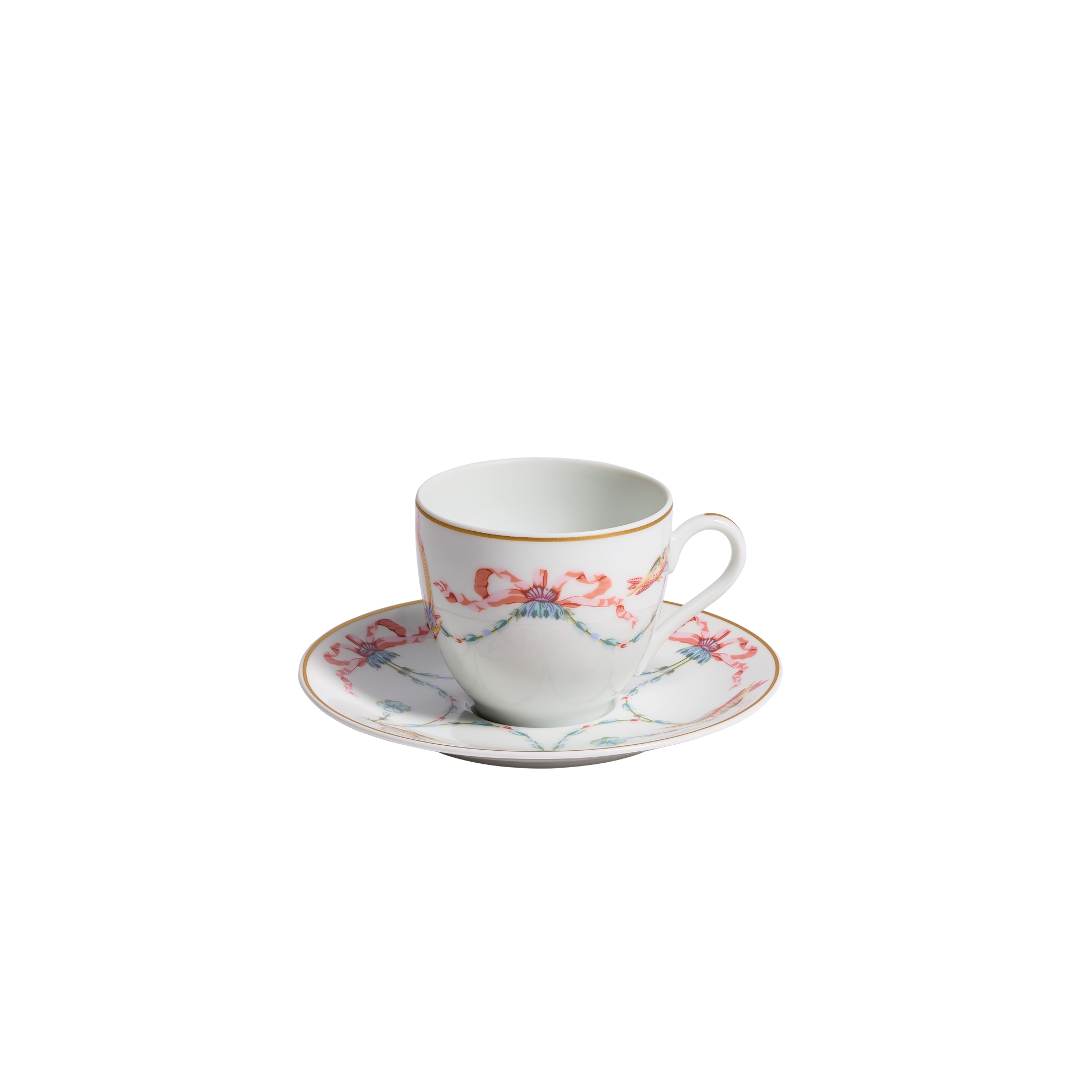 Coffee Cup and Saucer White Limoges Porcelain with Multicolor Dior