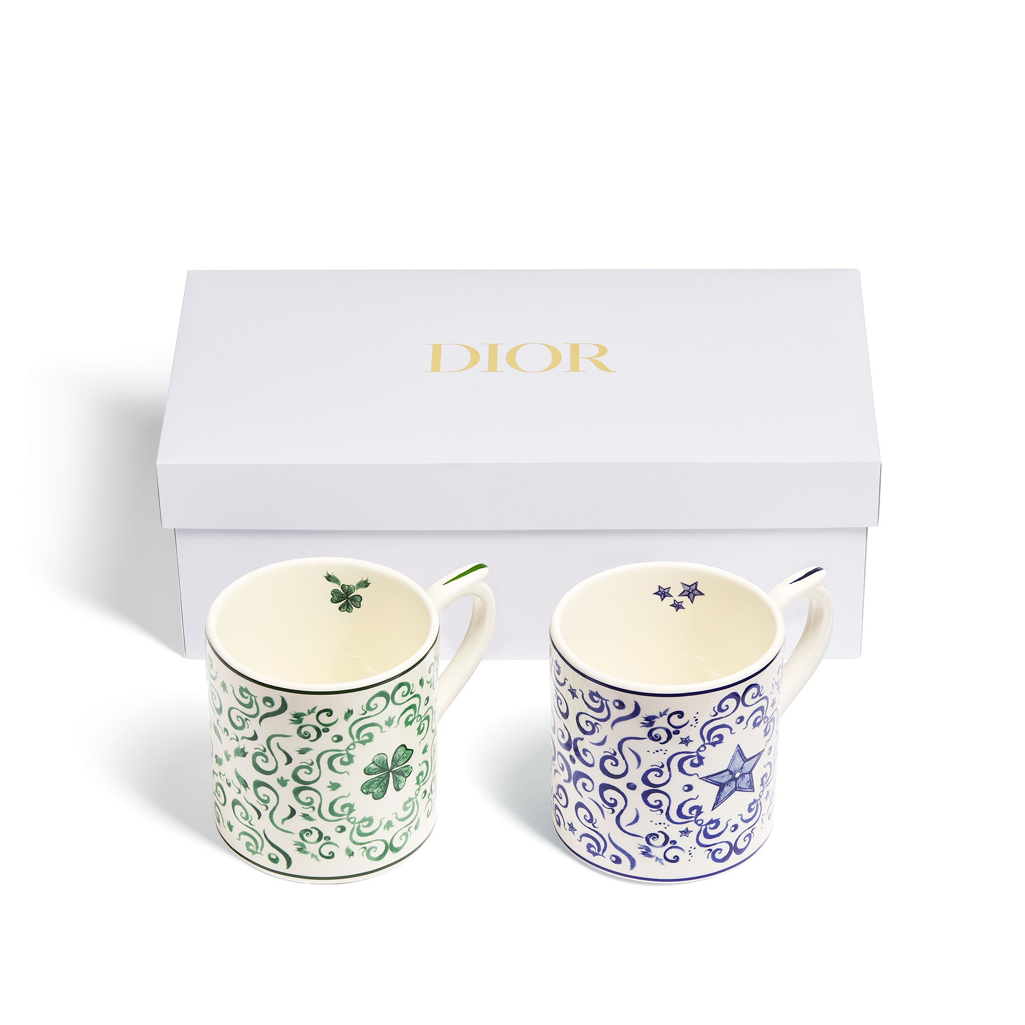 Set of Two Mugs, Clover and Star Ceramic with Clover and Star Motifs E03