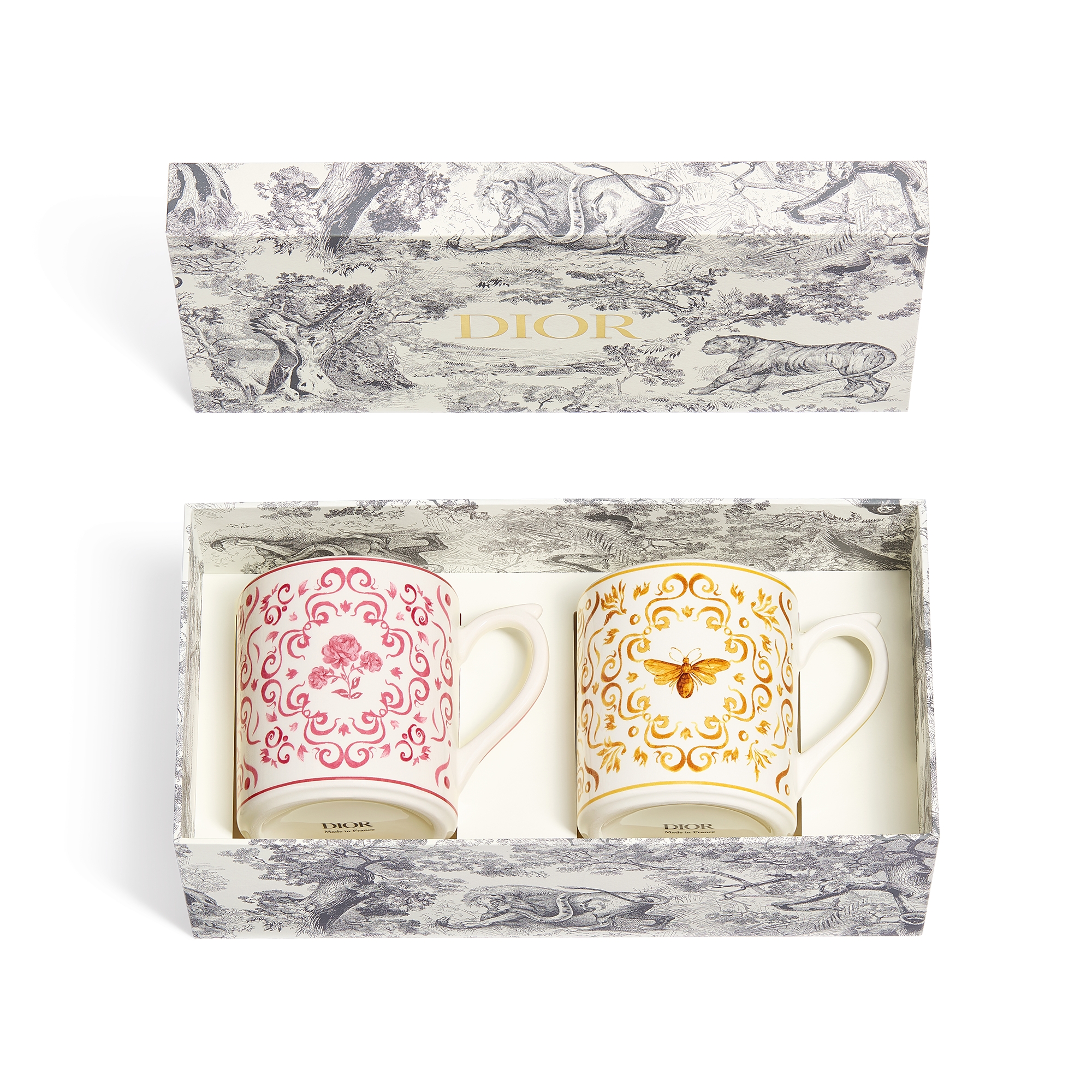 Set of Two Mugs, Bee and Rose Ceramic with Bee and Rose Motifs E06
