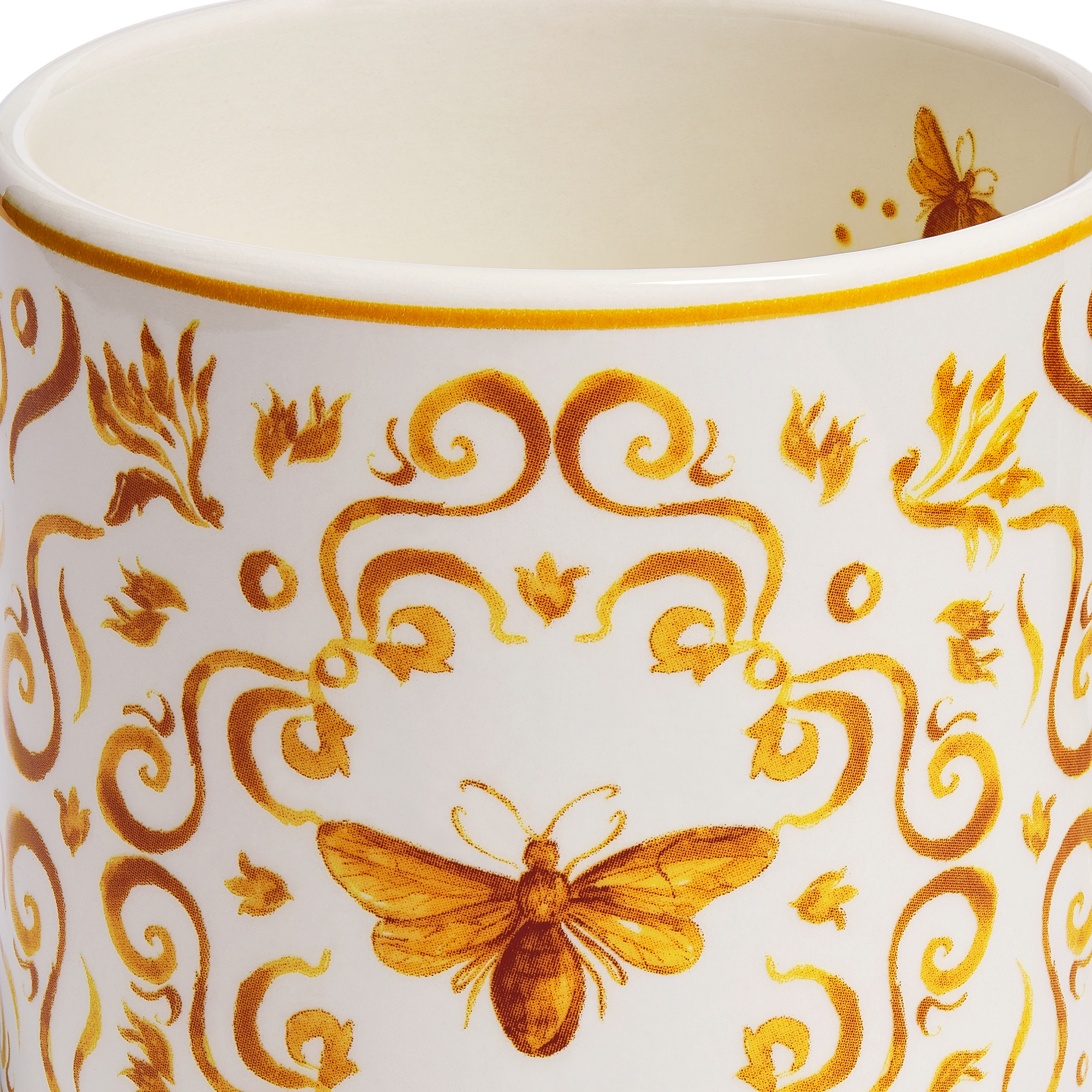 Set of Two Mugs, Bee and Rose Ceramic with Bee and Rose Motifs E12
