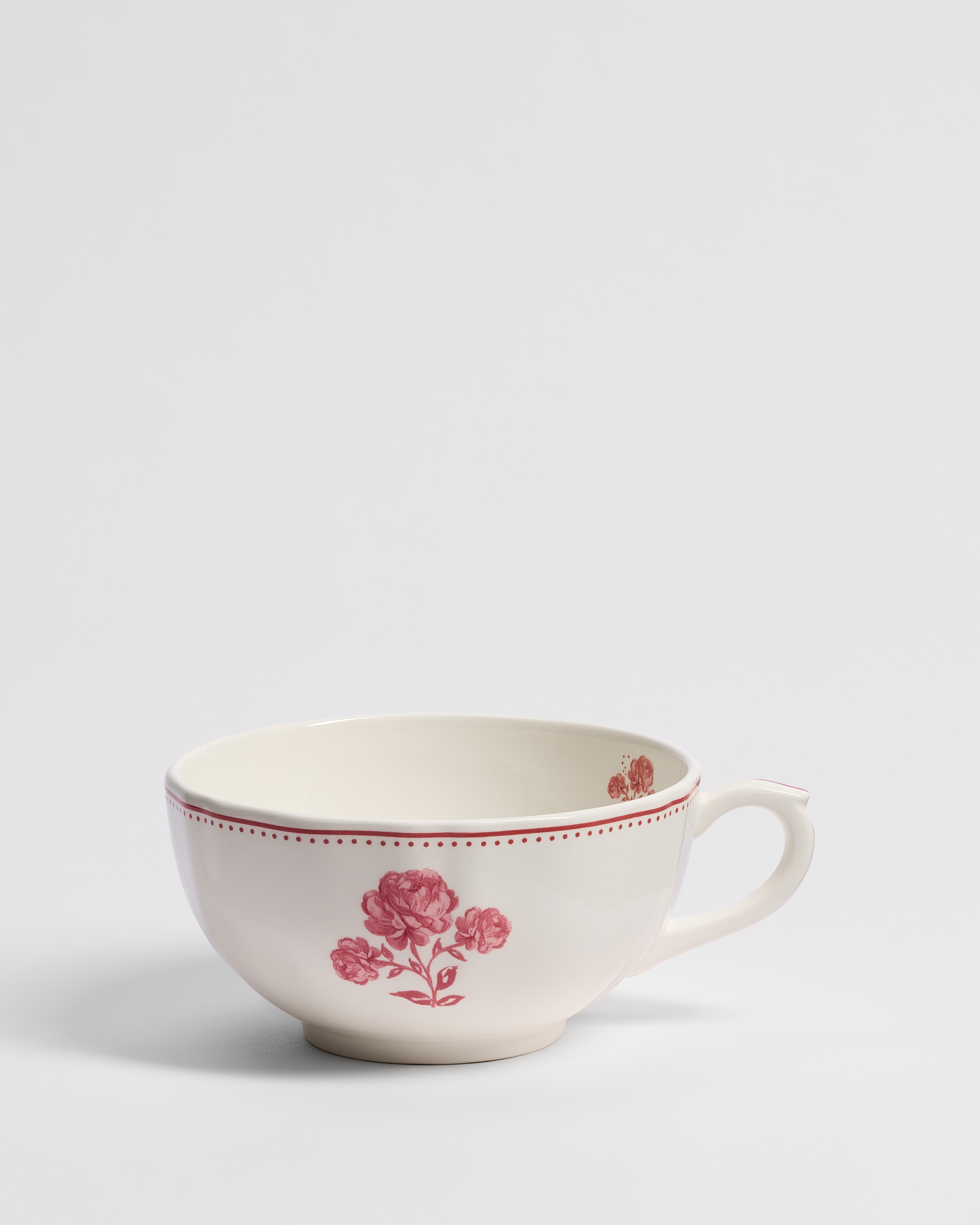Taza de desayuno Cerámica color crudo y rosa con motivo de rosas E01