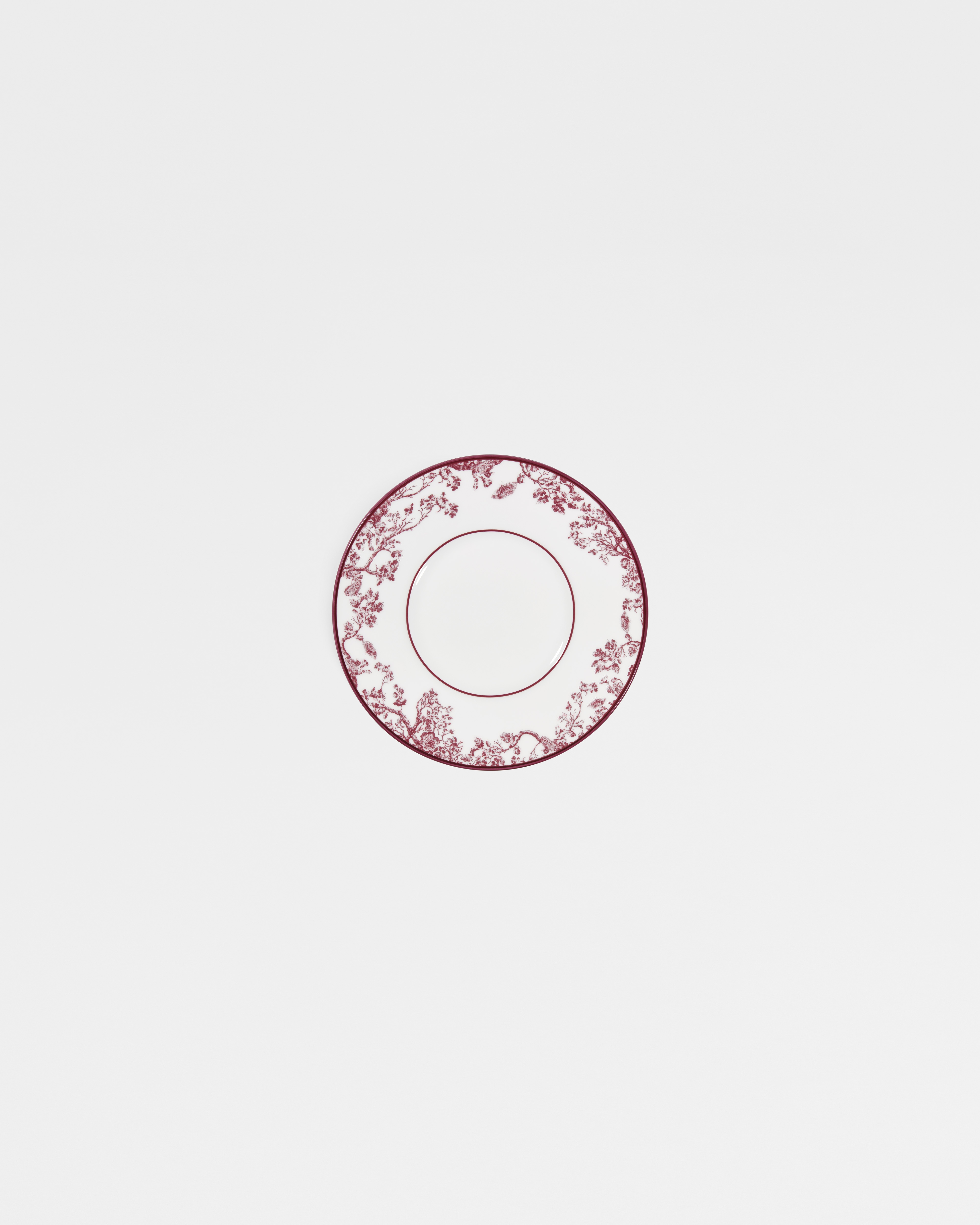 จานรองถ้วยน้ำชา ลาย Toile de Jouy สีเบอร์กันดี E01
