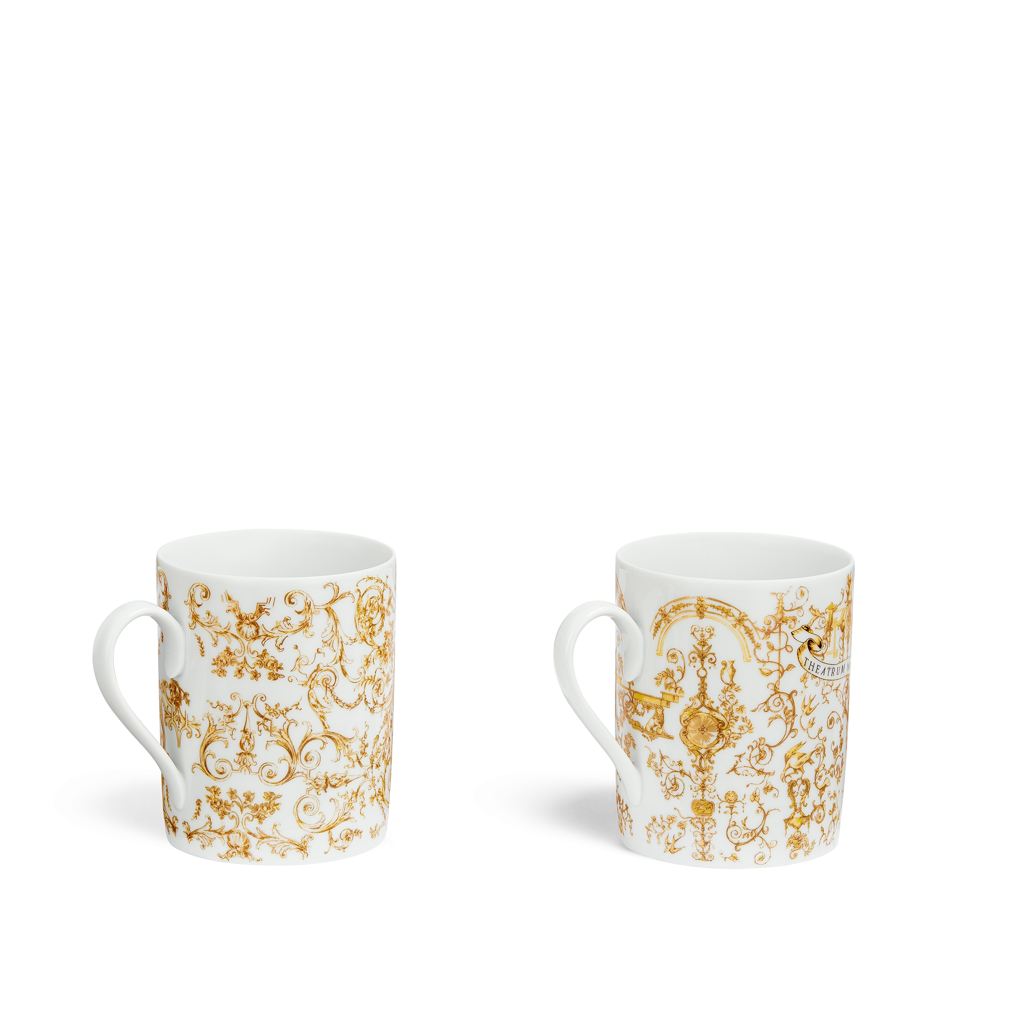 Set of Two Mugs White Porcelain with 24-Carat Gold Dioresque Motif E05