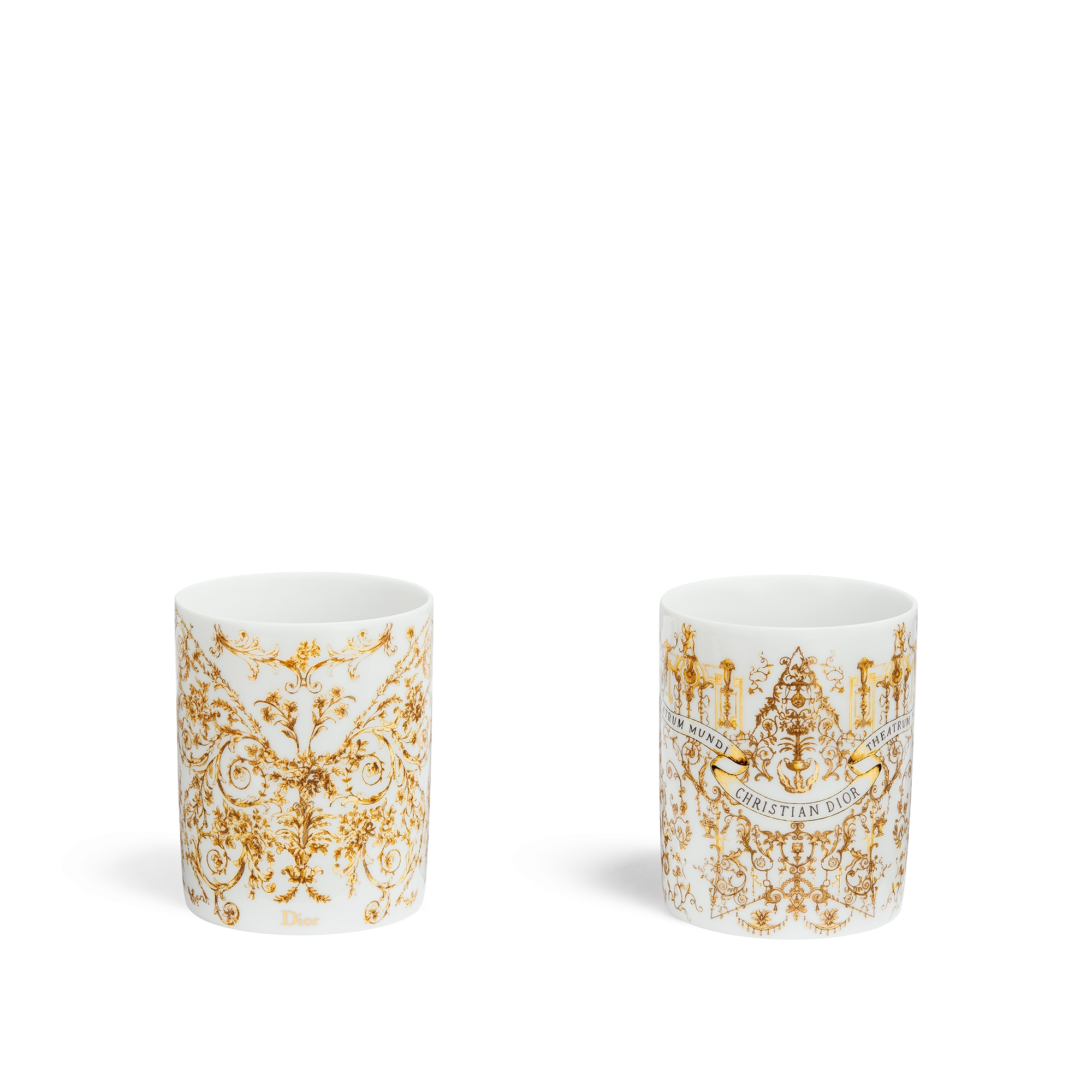 Set of Two Mugs White Porcelain with 24-Carat Gold Dioresque Motif E08
