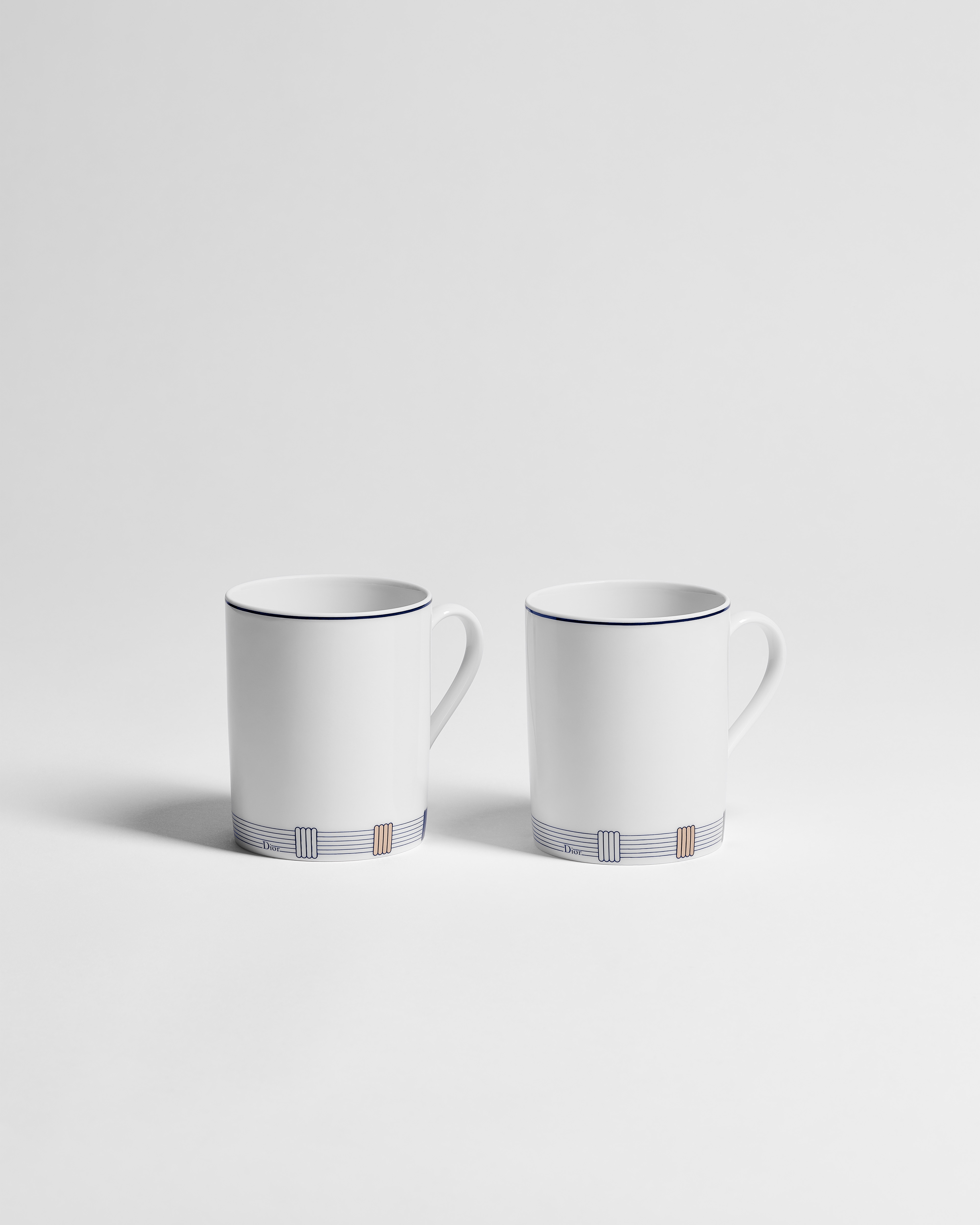 Set de 2 mugs Porcelaine de Limoges blanche à motif Godron bleu E01
