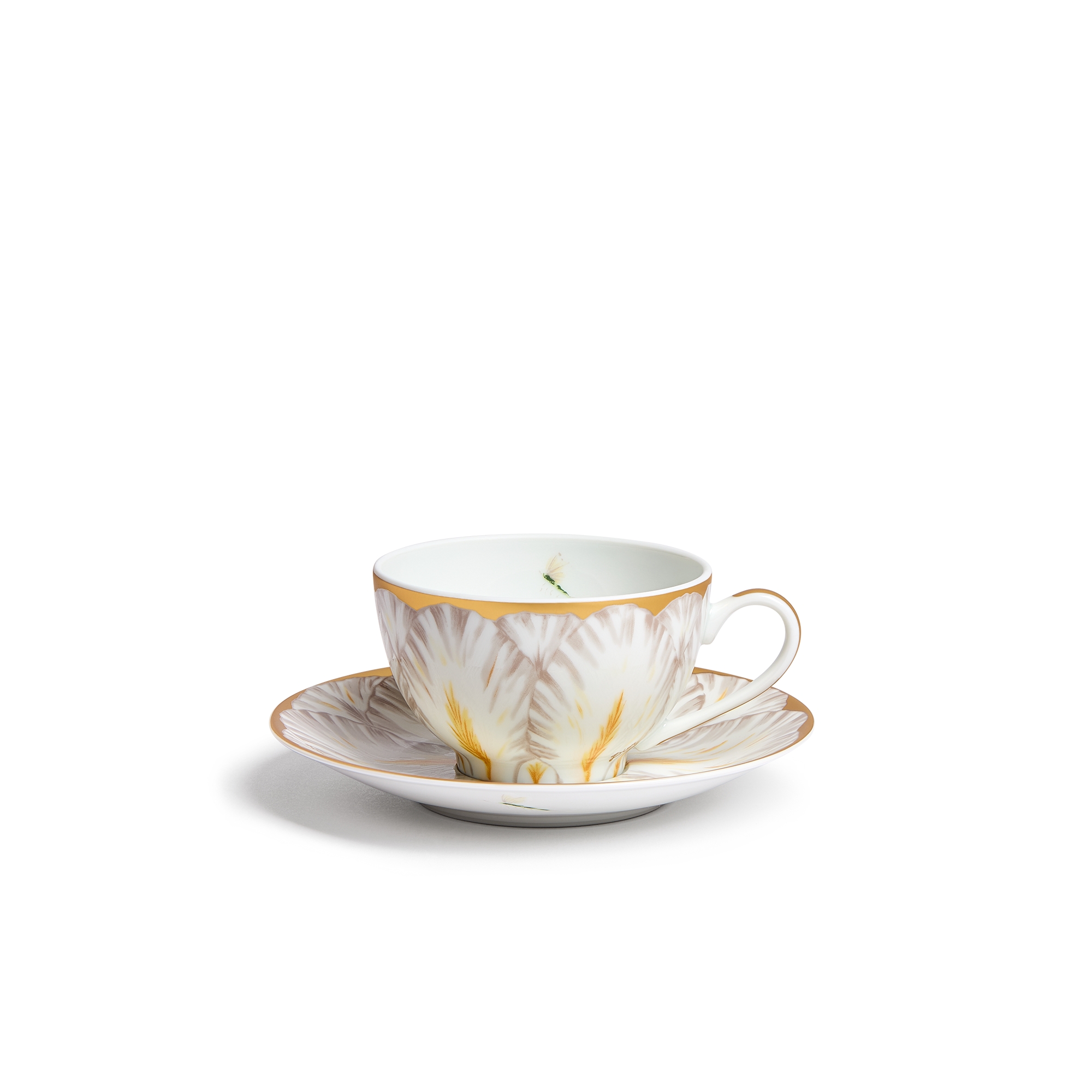 Teacup and Saucer Limoges Porcelain with Gray and 24-Carat Gold Champs de Tulipes Motif, Alexia Lignon for Dior E01
