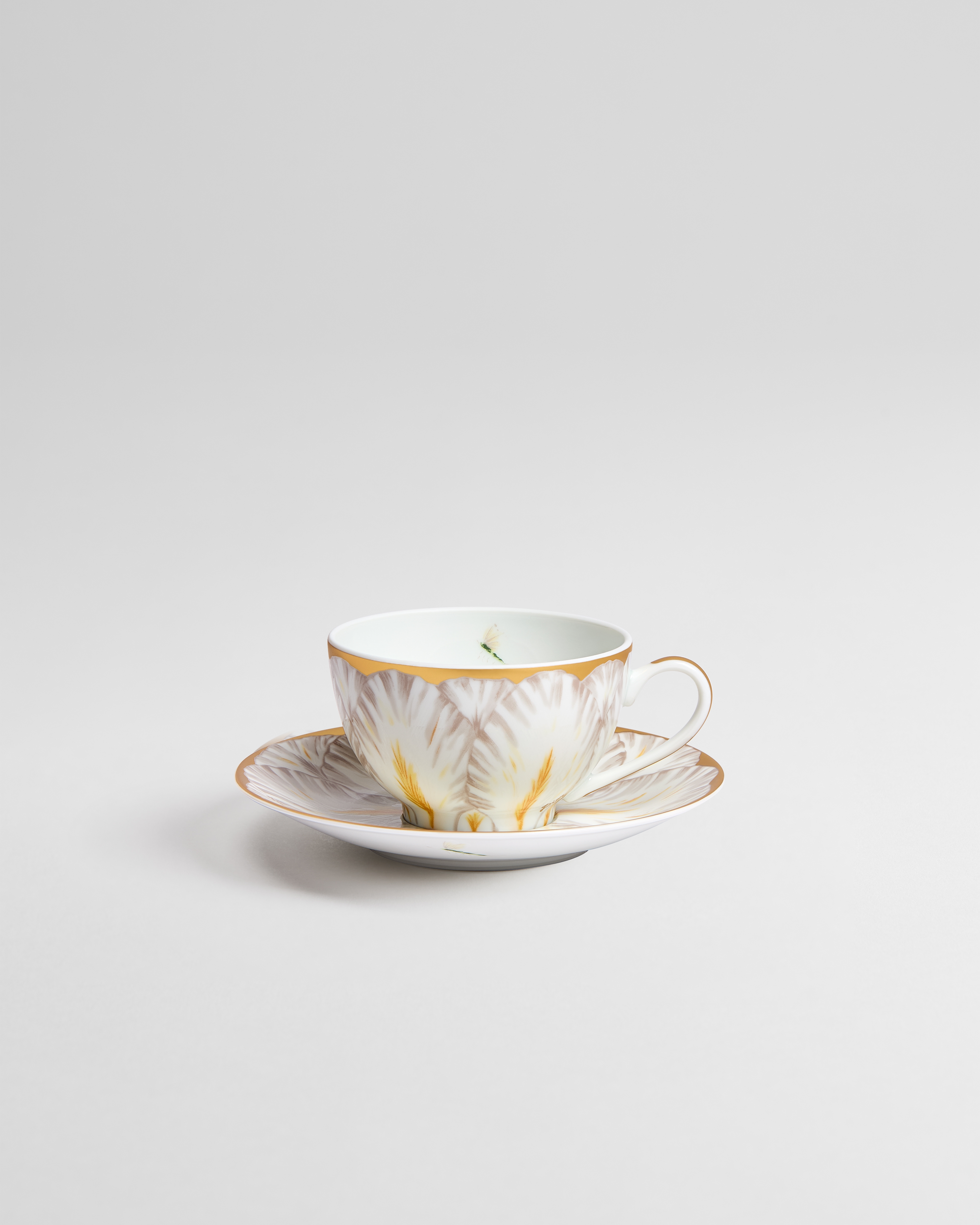 Teetasse und Untertasse Limoges-Porzellan mit Champs de Tulipes Motiv in Grau und 24-karätigem Gold, Alexia Lignon für Dior E01