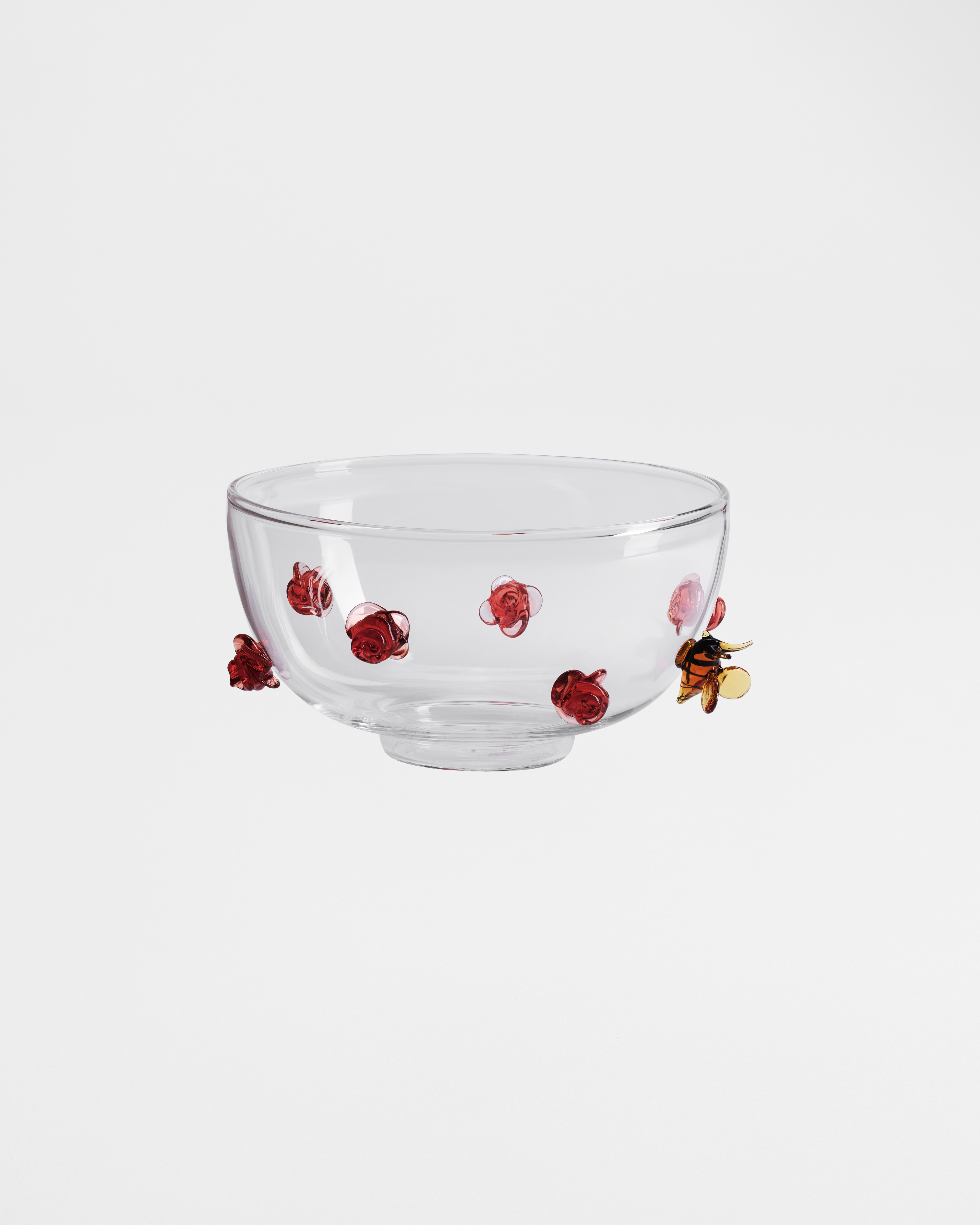 Bowl Transparent Glass with Multicolor Rose Motif E01