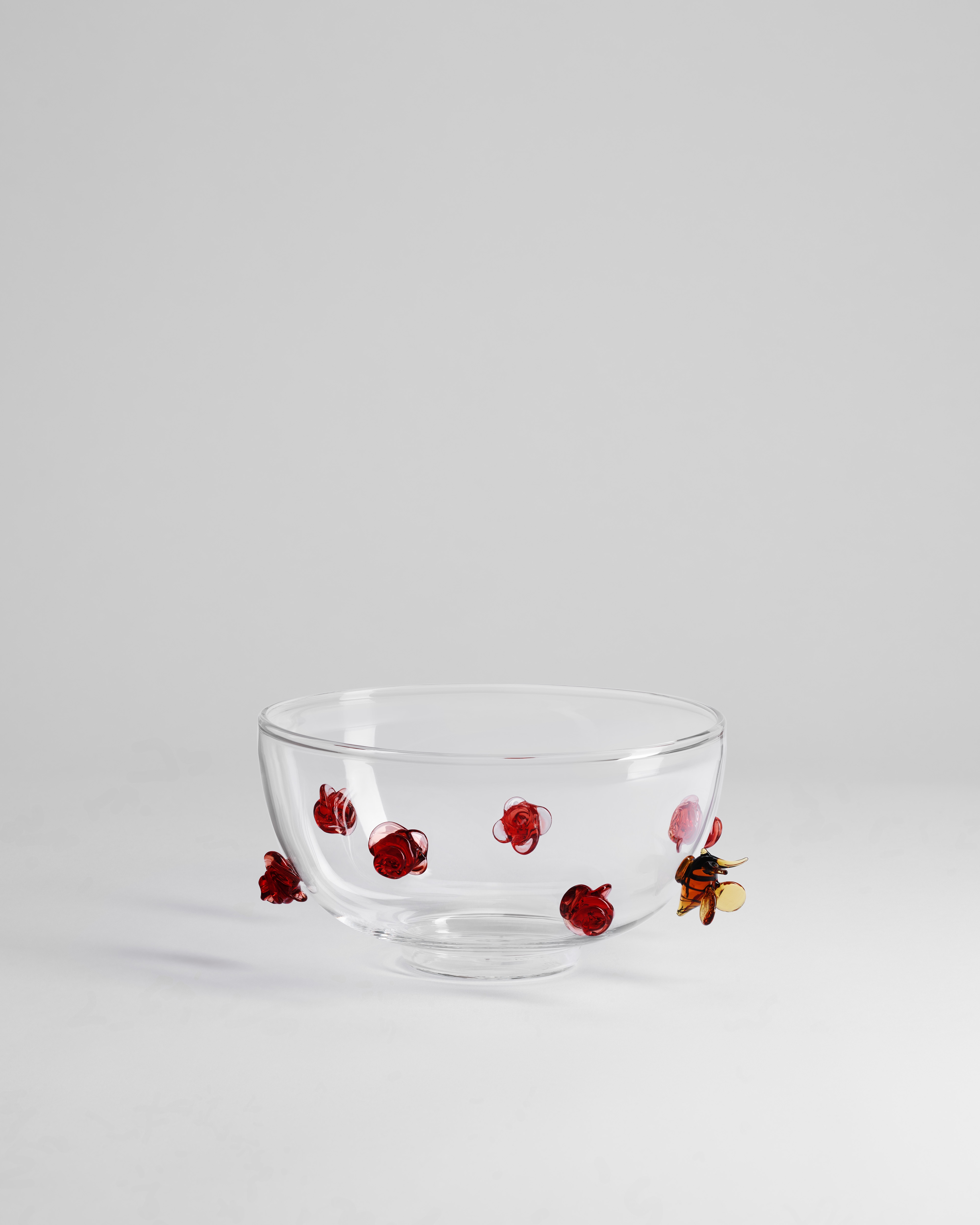 Bowl Transparent Glass with Multicolor Rose Motif E01