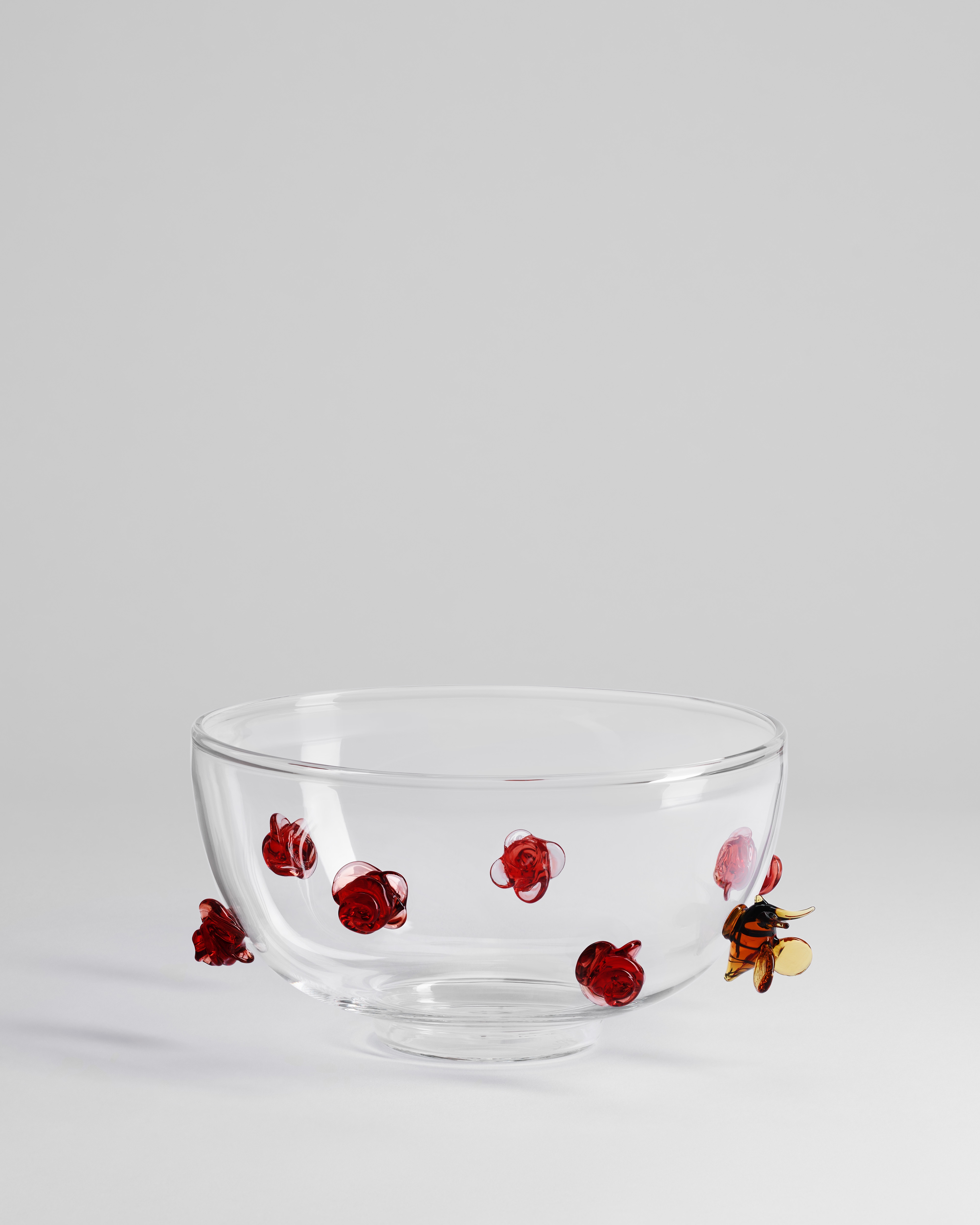 Bowl Transparent Glass with Multicolor Rose Motif E01