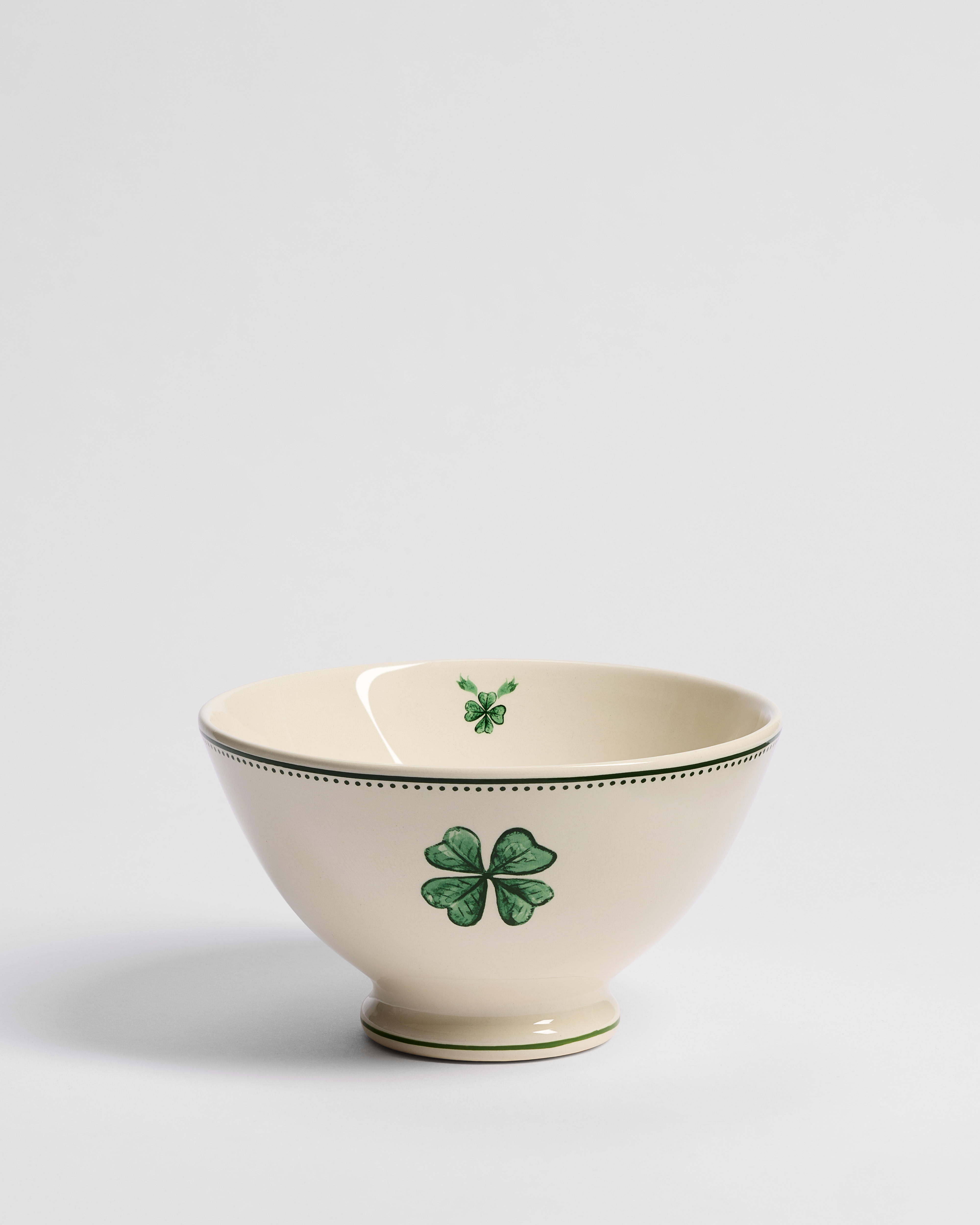 Bowl Ecru and Green Earthenware with Clover Motif E01