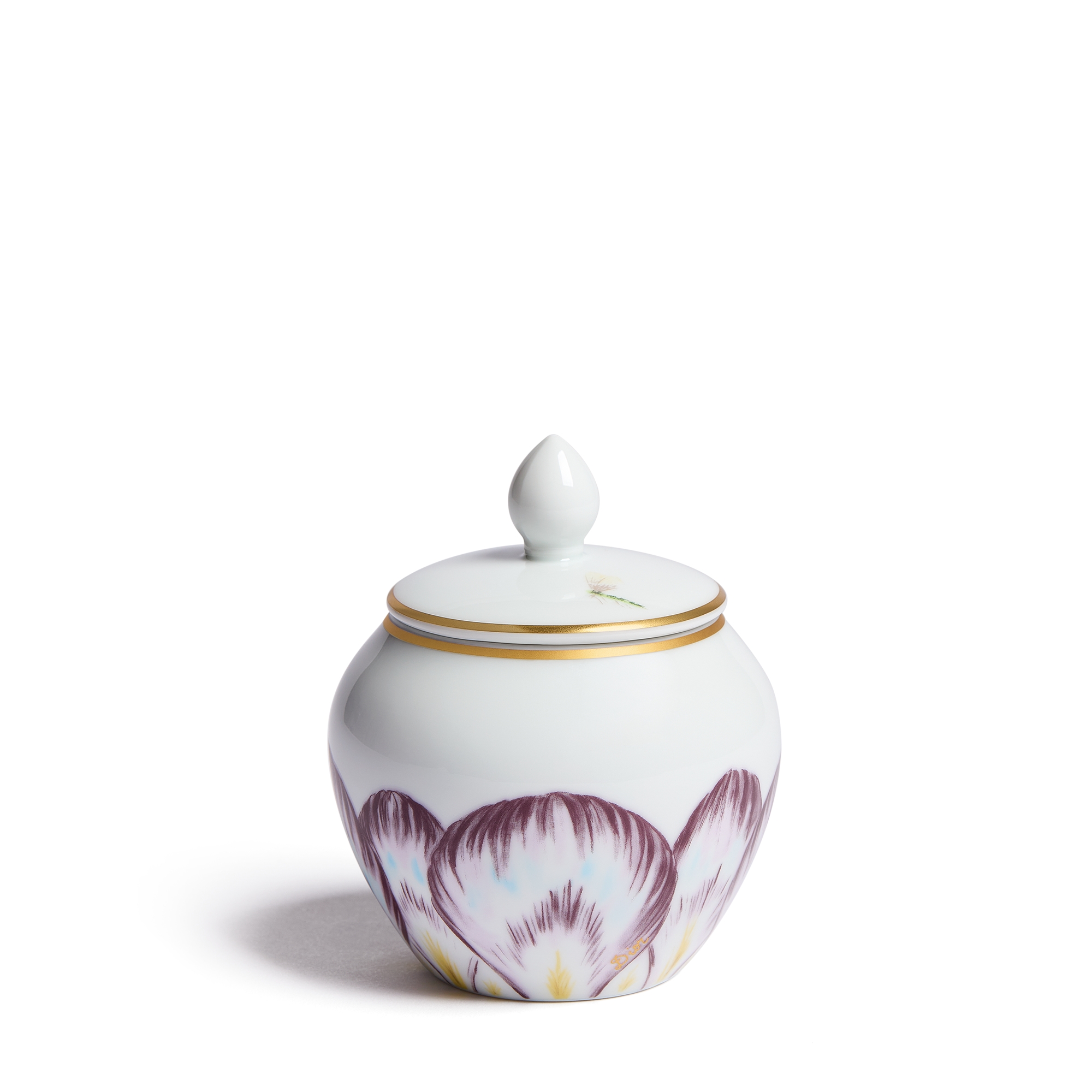 Sugar Bowl Limoges Porcelain with Purple and 24-Carat Gold Champs de Tulipes Motif, Alexia Lignon for Dior E01