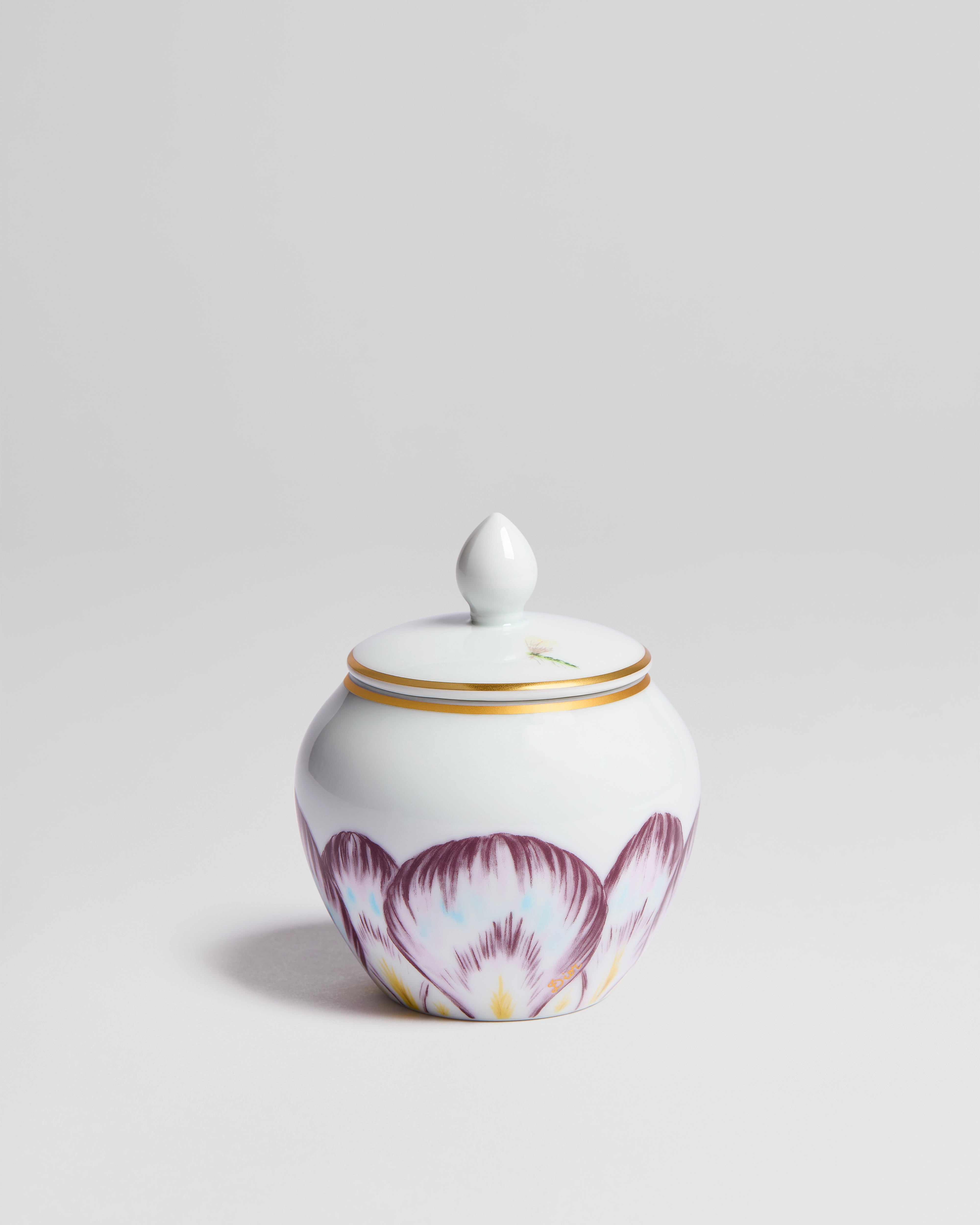 Sugar Bowl Limoges Porcelain with Purple and 24-Carat Gold Champs de Tulipes Motif, Alexia Lignon for Dior E01