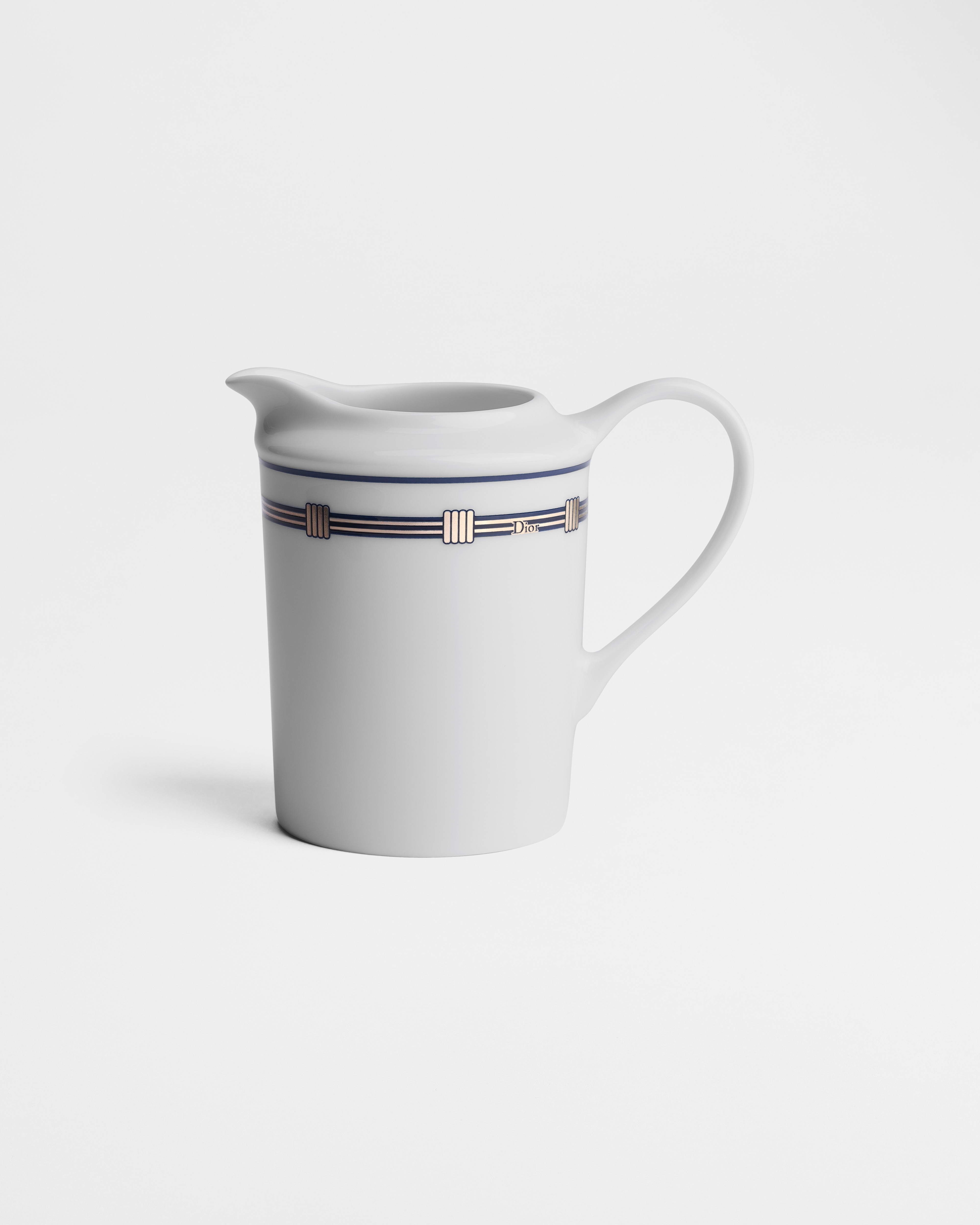 Roompotje Wit Limoges-porselein met blauw Godron-motief E01