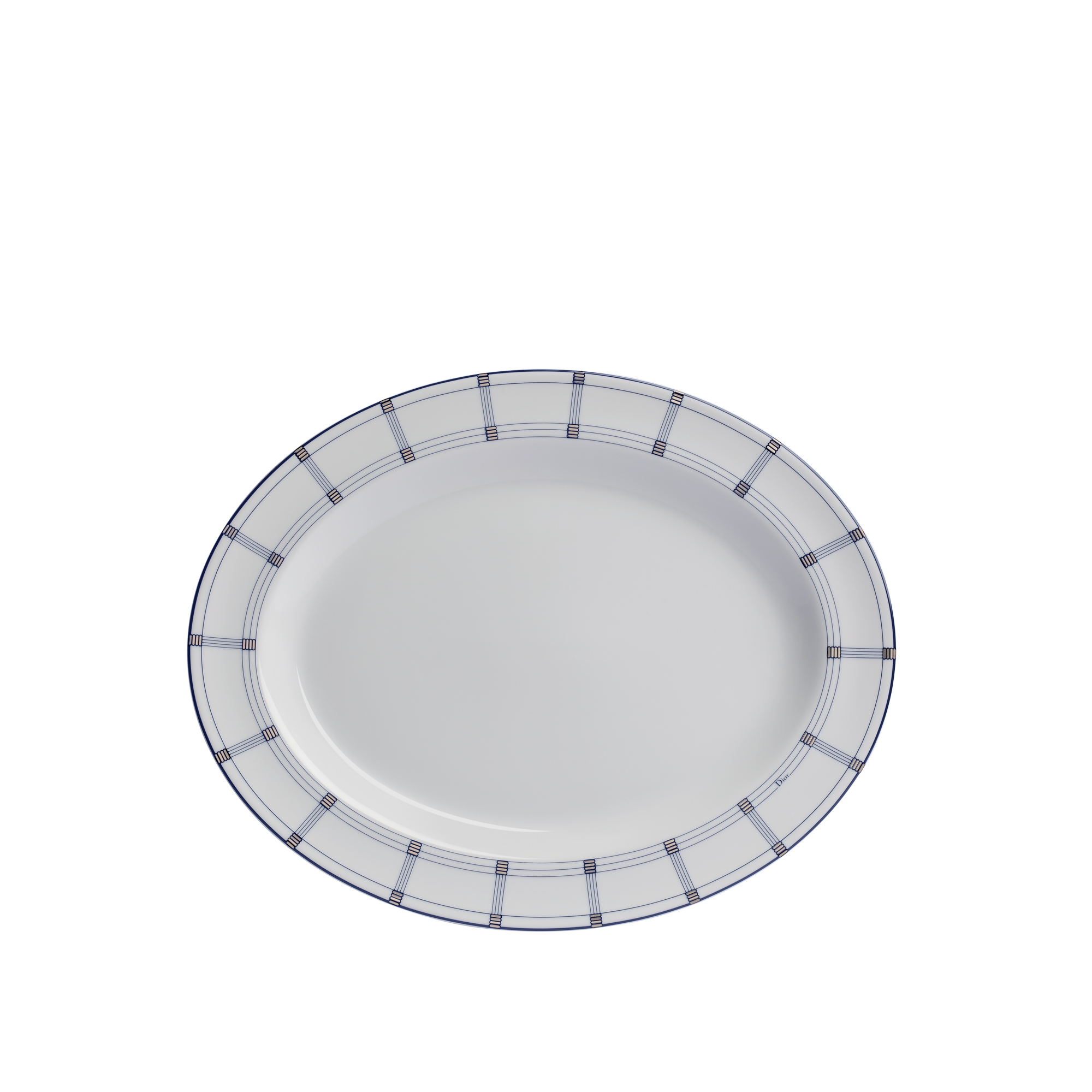 Oval Platter White Limoges Porcelain with Blue Godron Motif | DIOR