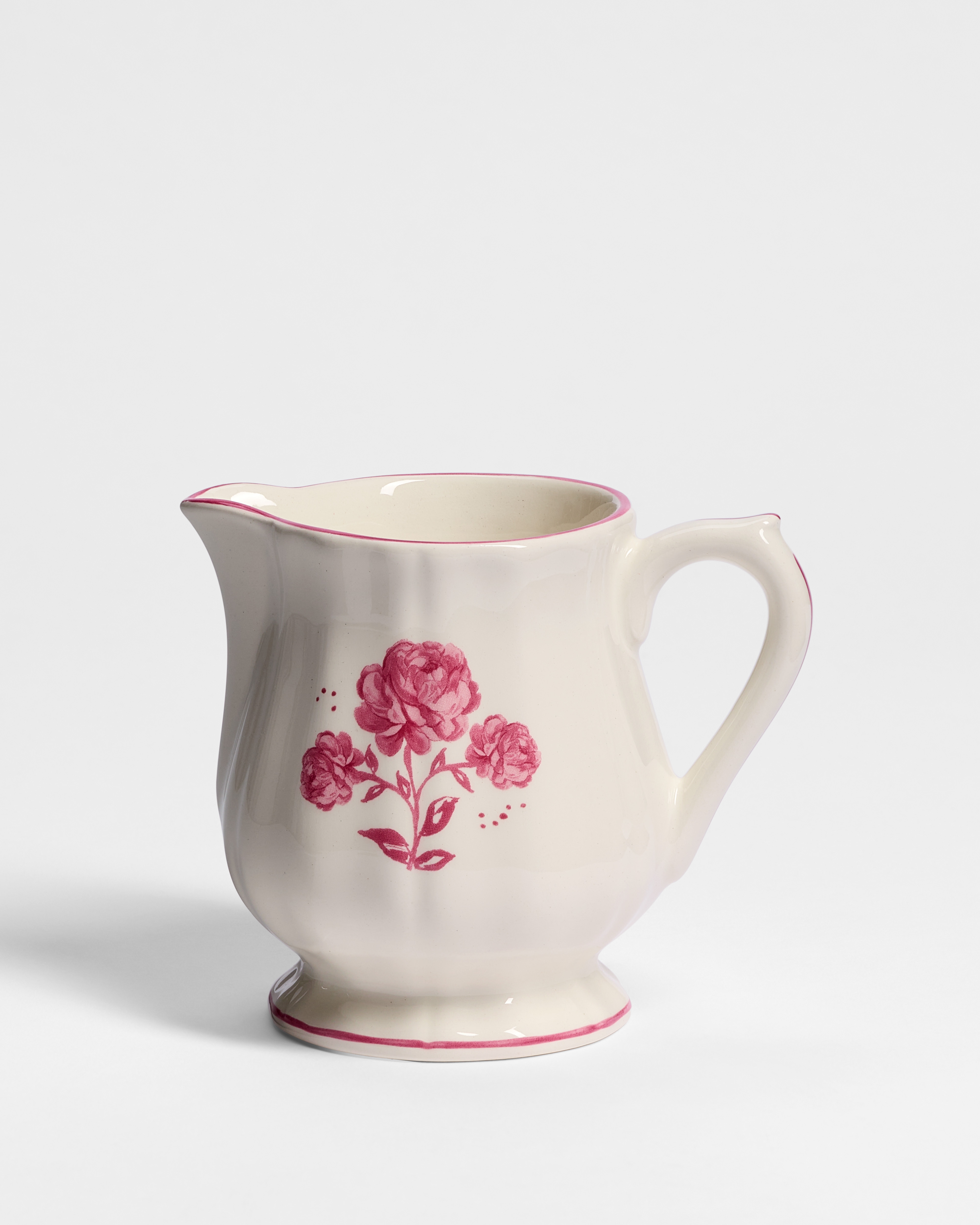 Creamer Ecru and Pink Earthenware with Rose Motif E01