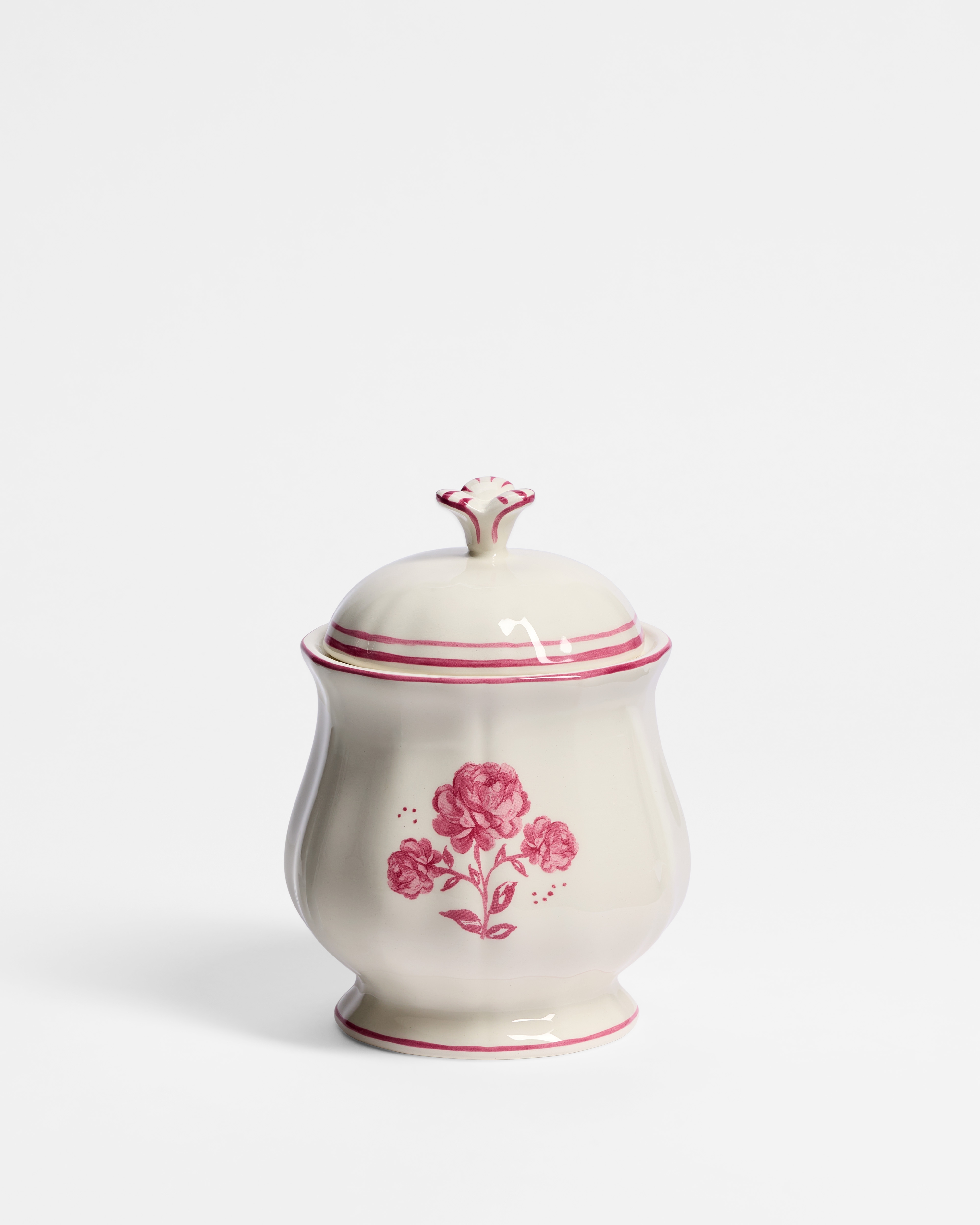 Azucarera Cerámica color crudo y rosa con motivo de rosas E01
