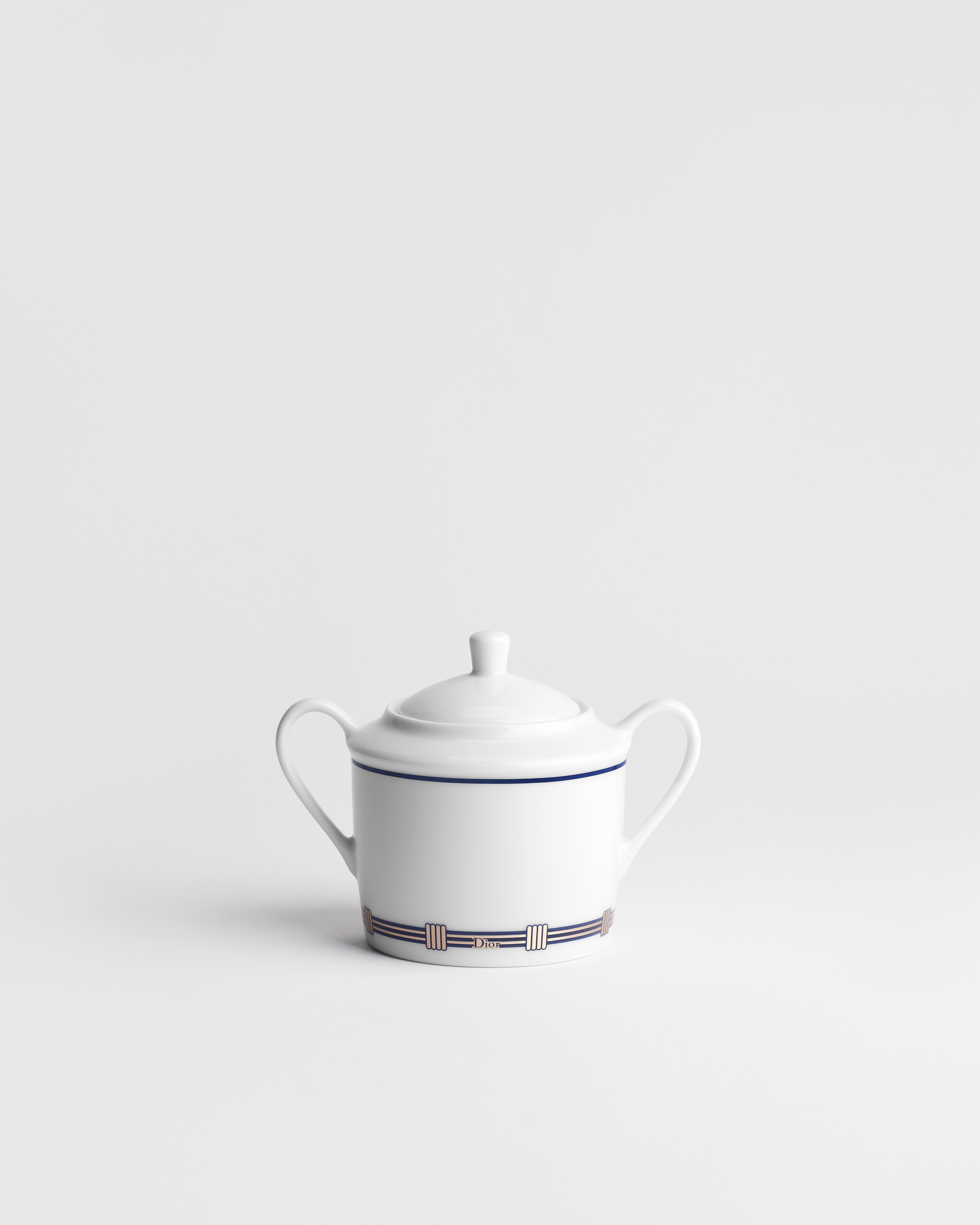 Sucrier Porcelaine de Limoges blanche à motif Godron bleu E01