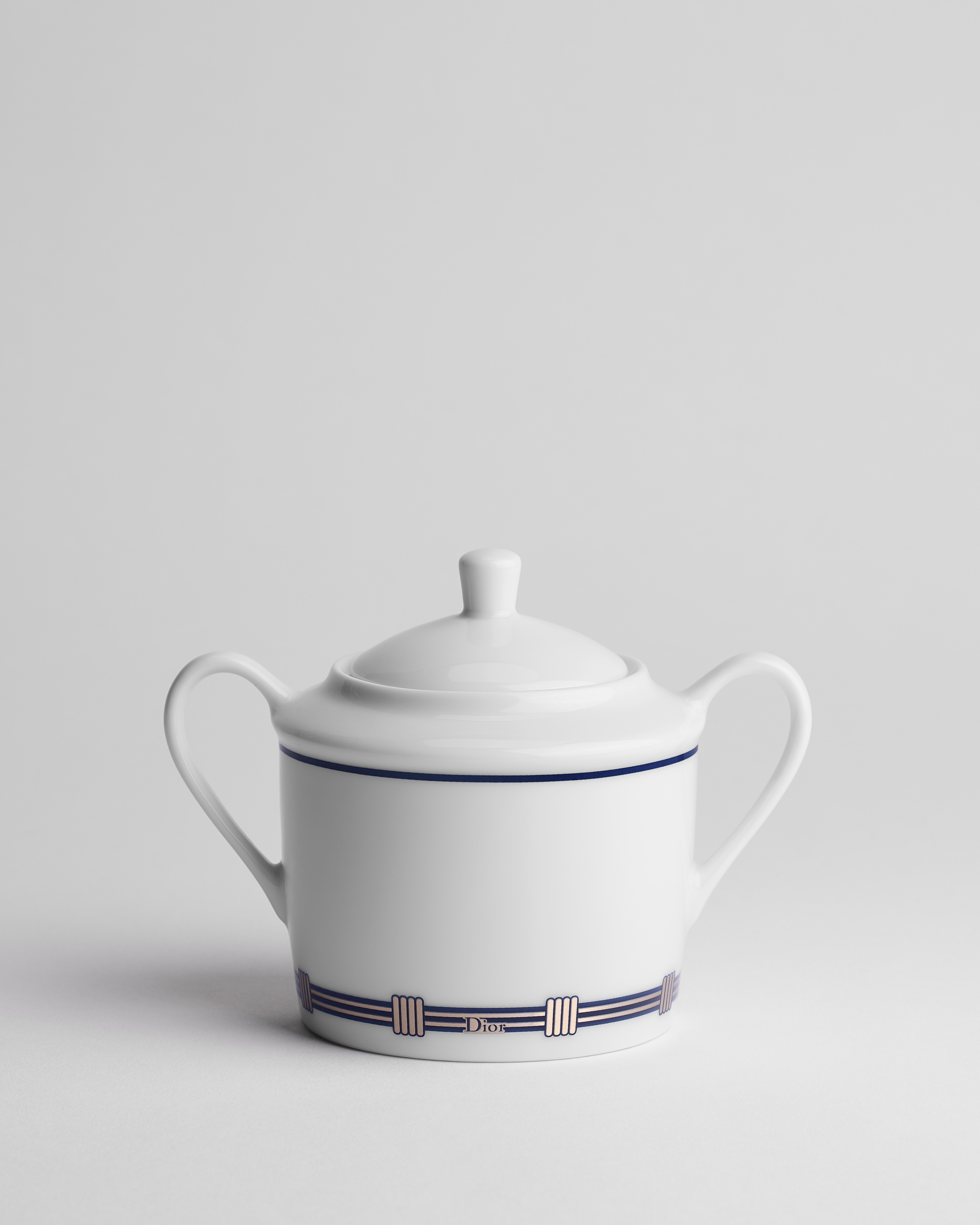 Azucarera Porcelana de Limoges blanca con motivo Godron azul E01