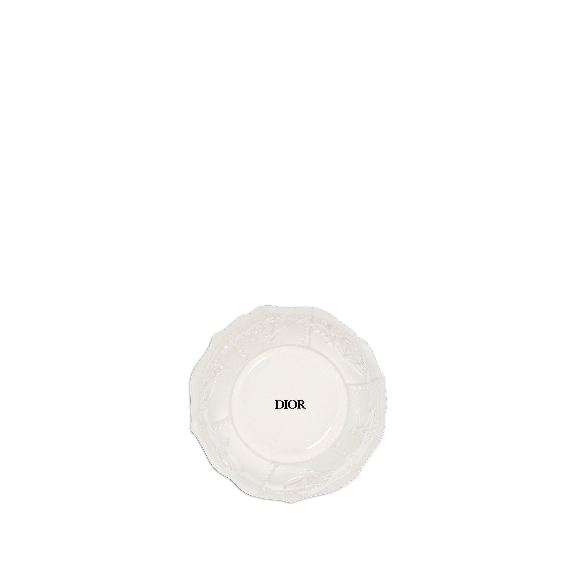 Set of Two Cereal Bowls White Ceramic with Raised Lily Dior Motif E08