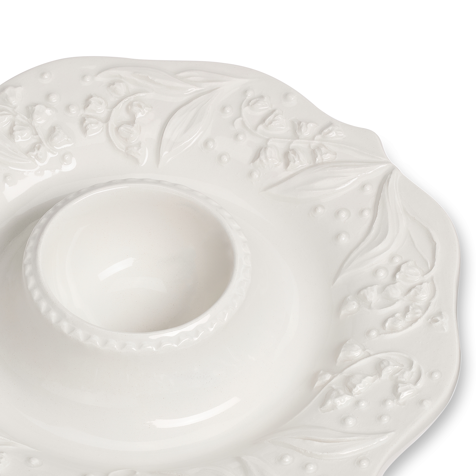 Set of Two Egg Cups White Ceramic with Raised Lily Dior Motif E09