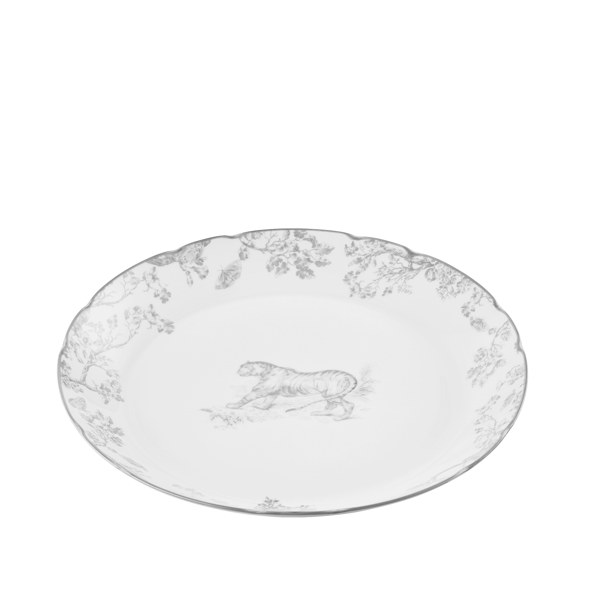 Deep Round Platter White and Gray Toile de Jouy E09