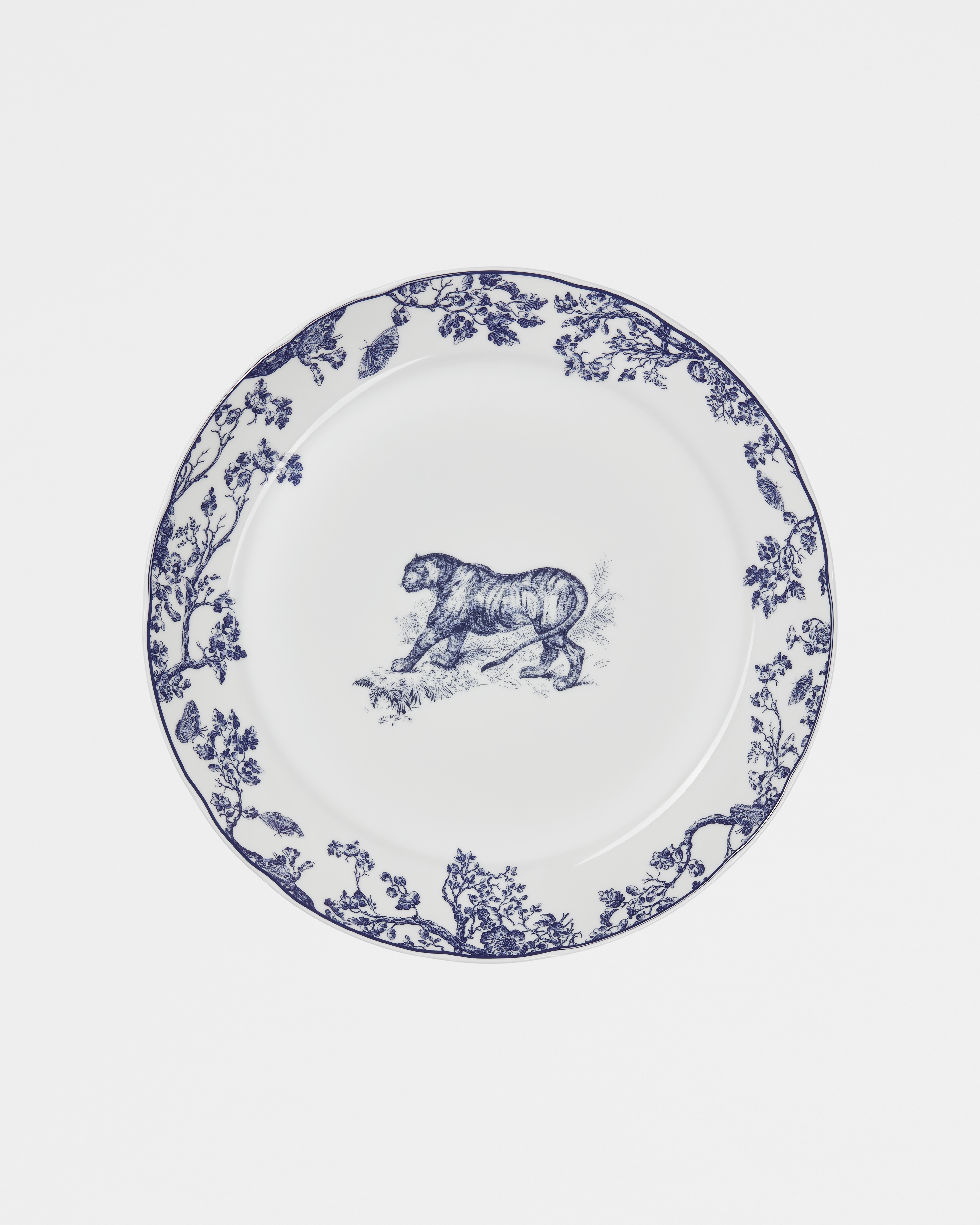 Piatto da portata rotondo Toile de Jouy bianco e blu E01