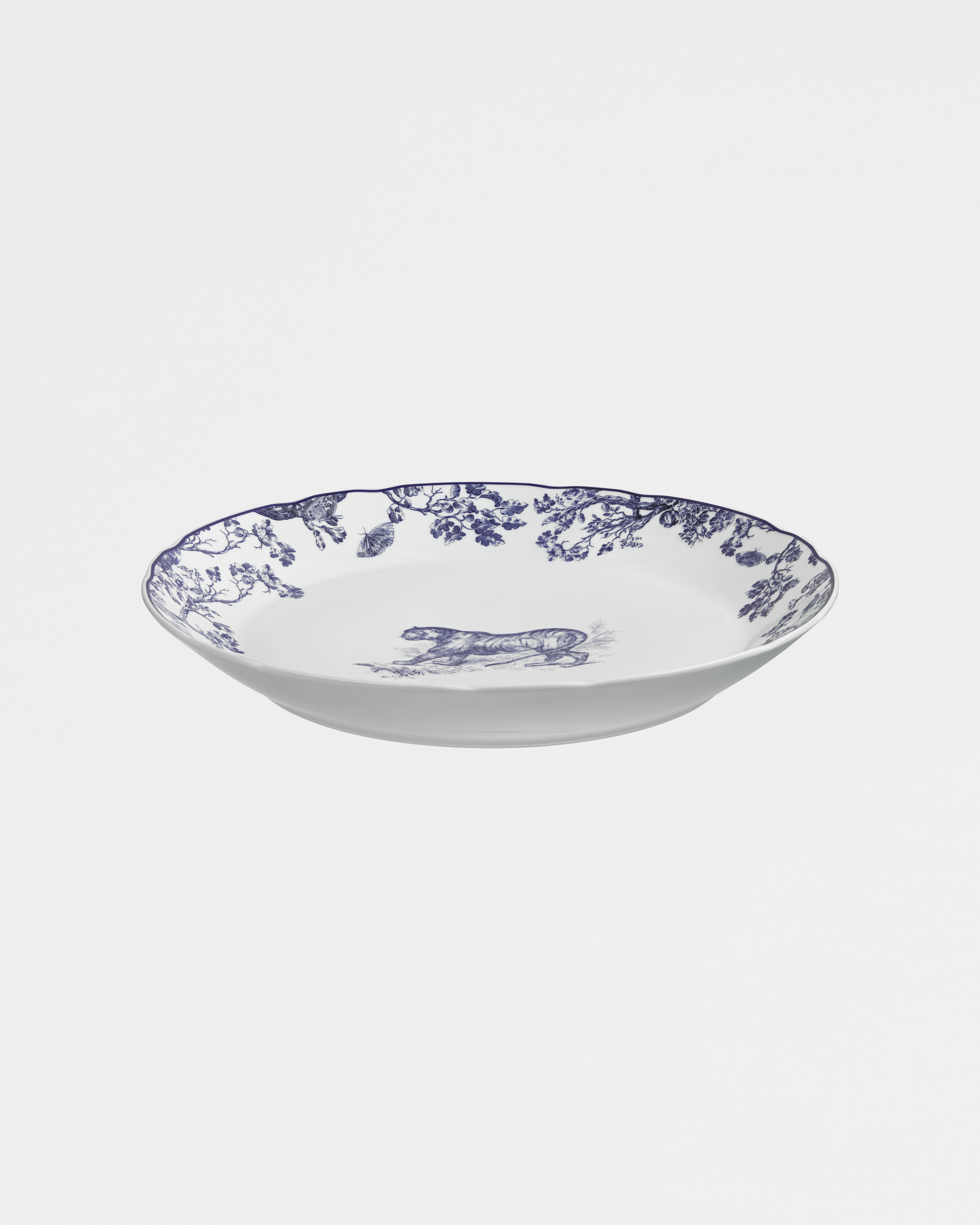 딥 라운드 플래터 화이트 & 블루 Toile de Jouy E03