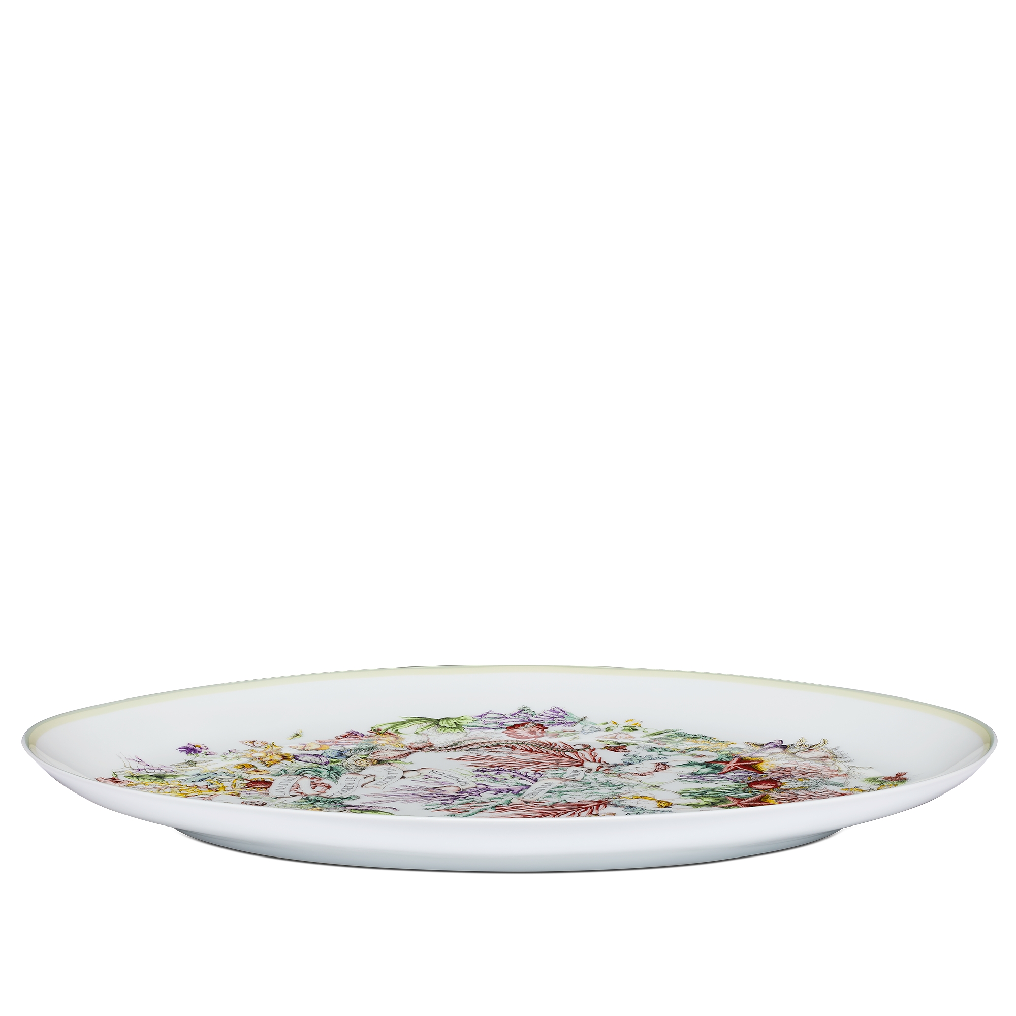 Oval Platter White Limoges Porcelain with Multicolor Dior Cabinet de la Mer Motif E03