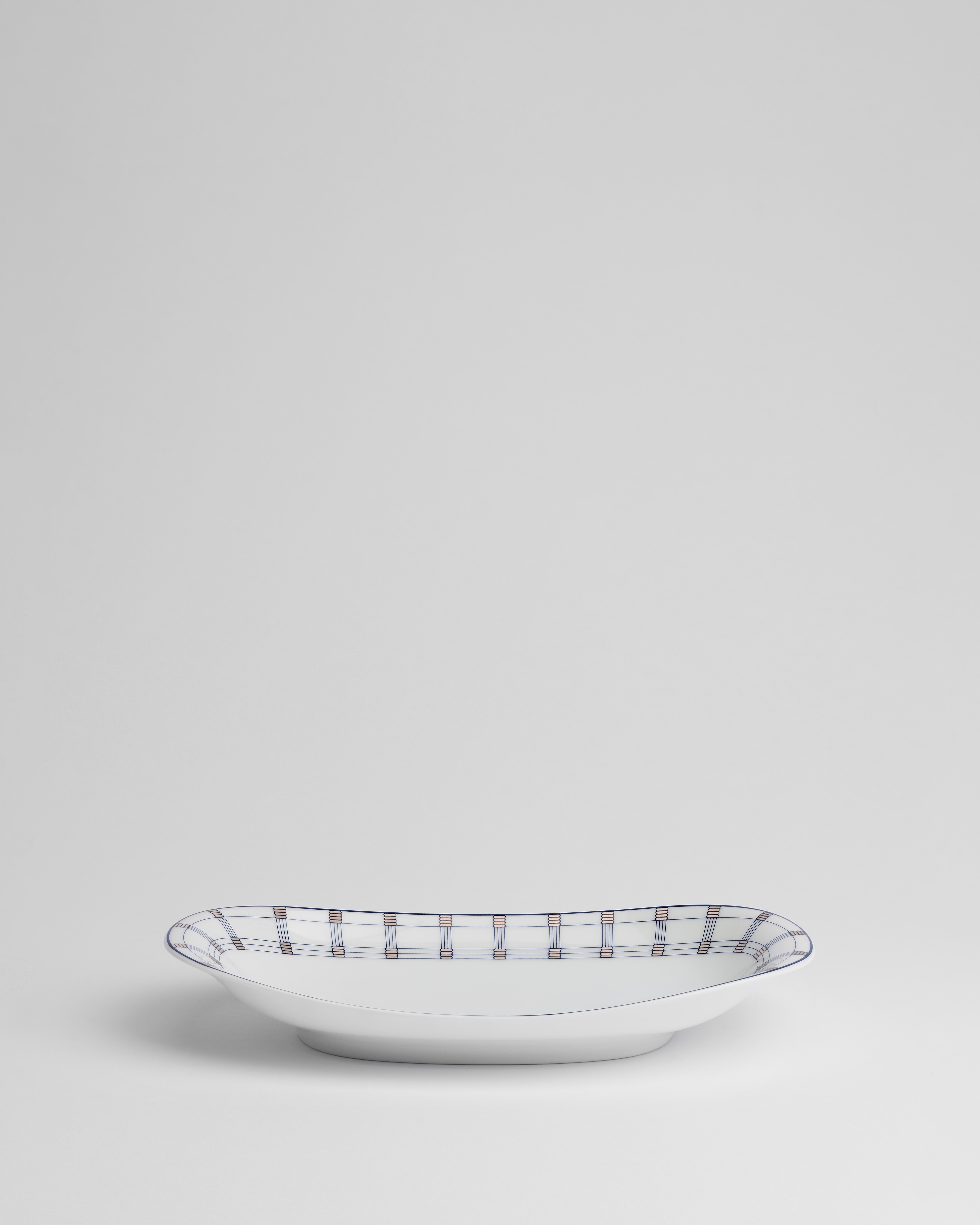 Snackschaal Wit Limoges-porselein met blauw Godron-motief E01