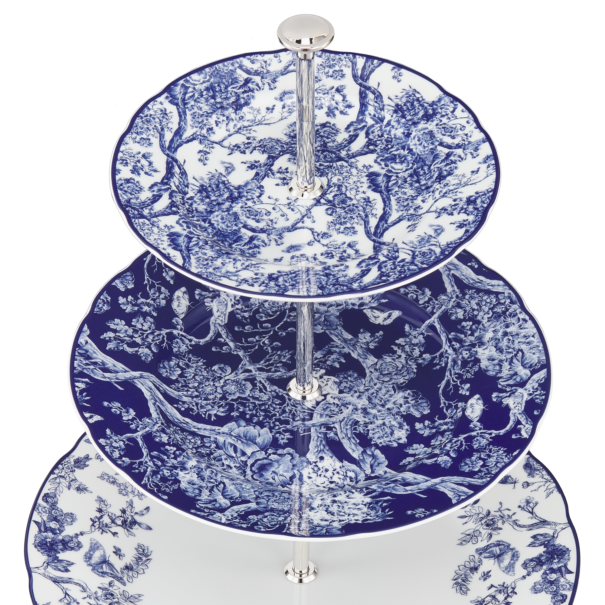 Serviteur 3 niveaux Toile de Jouy, blanc et bleu E09