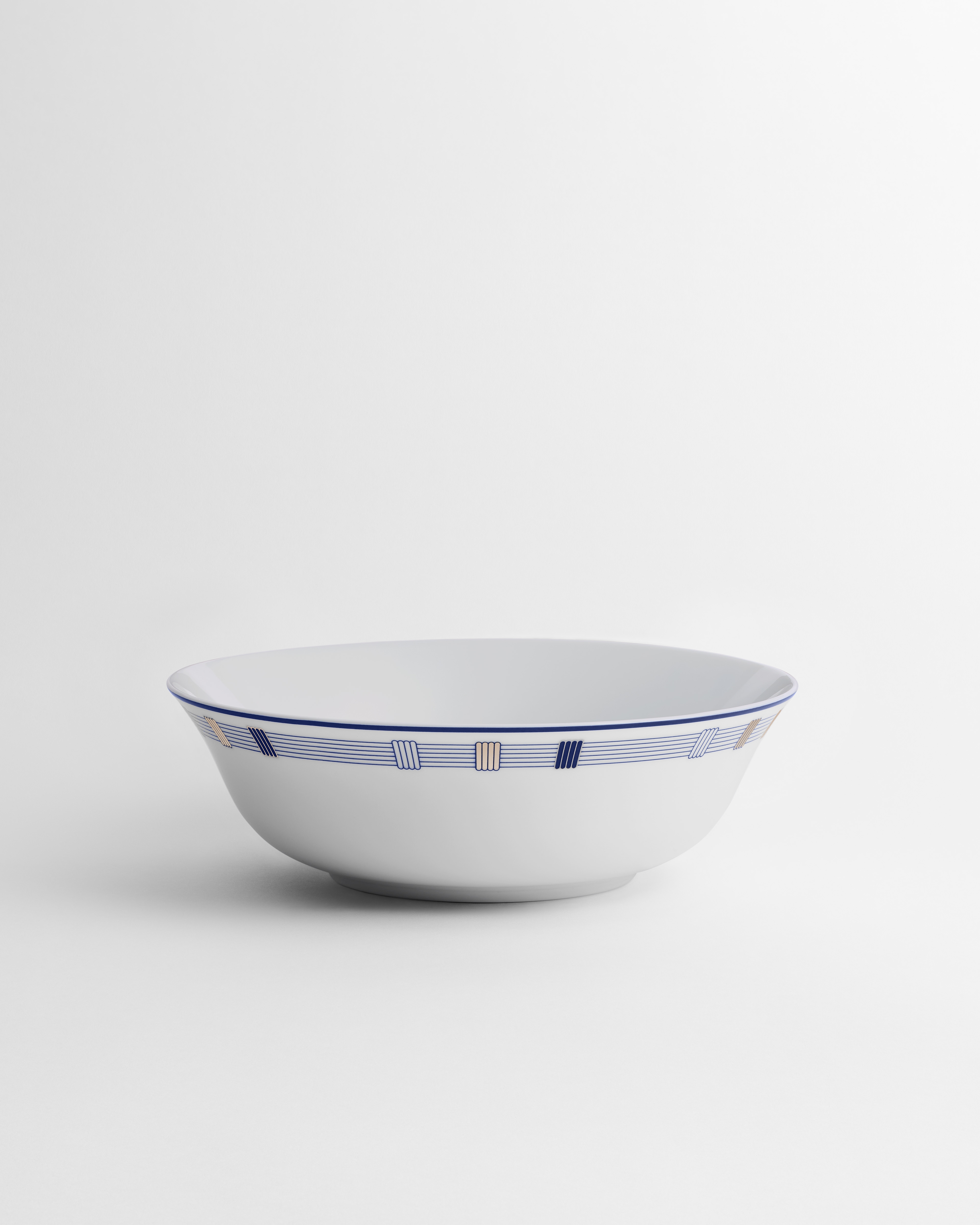 Saladier Porcelaine de Limoges blanche à motif Godron bleu E01