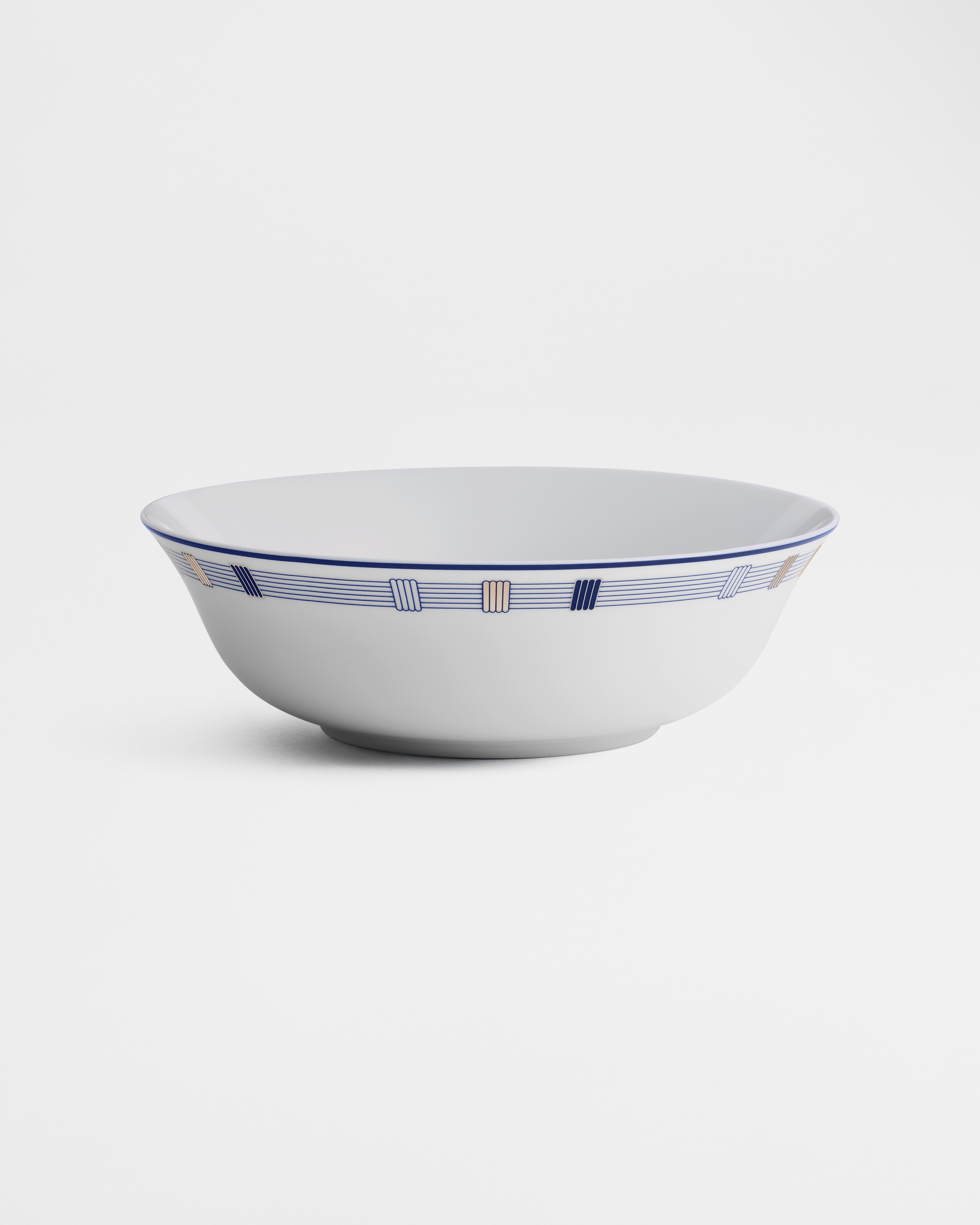 Insalatiera Porcellana di Limoges bianca con motivo Godron blu E01