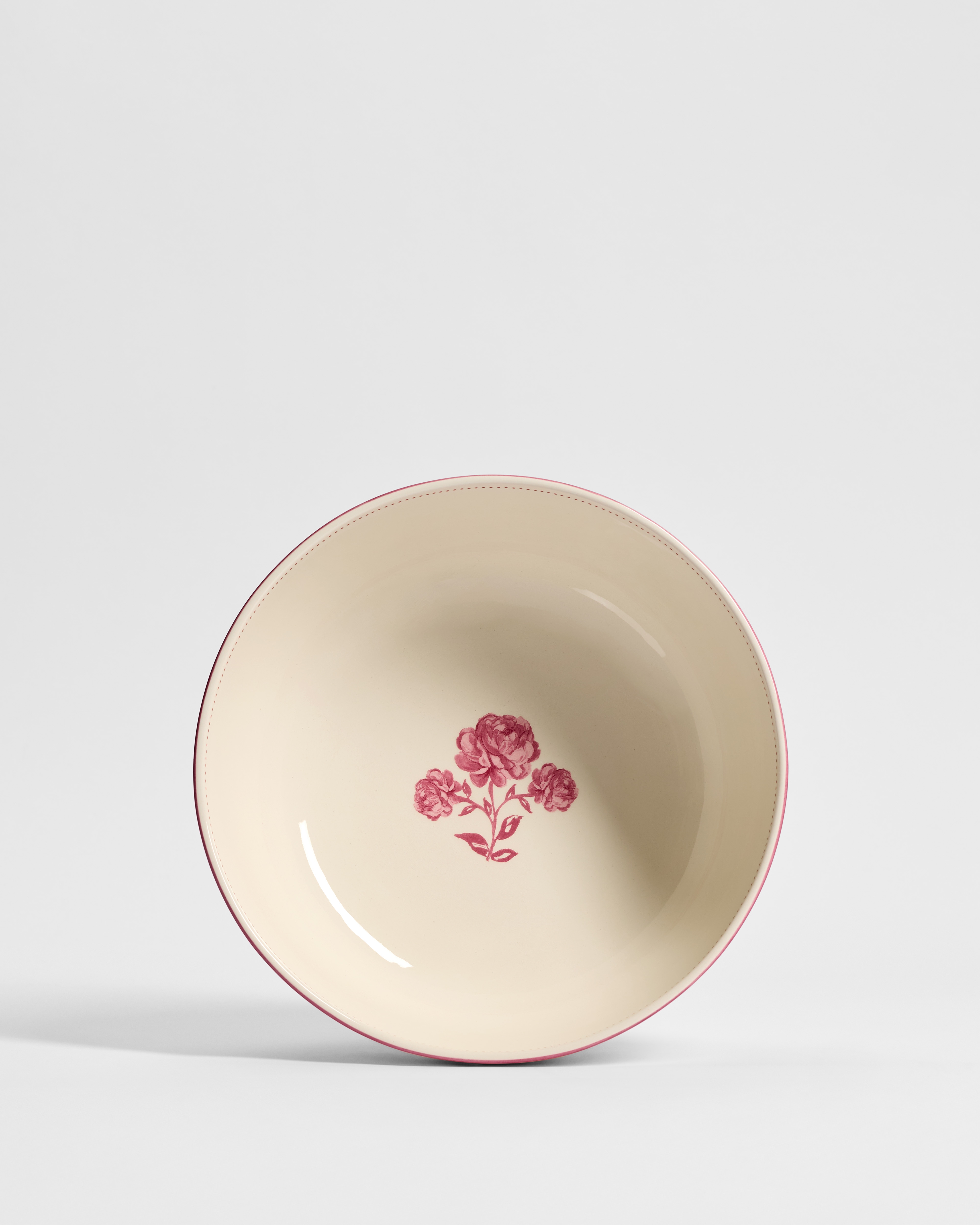 Ensaladera Cerámica color crudo y rosa con motivo de rosas E01