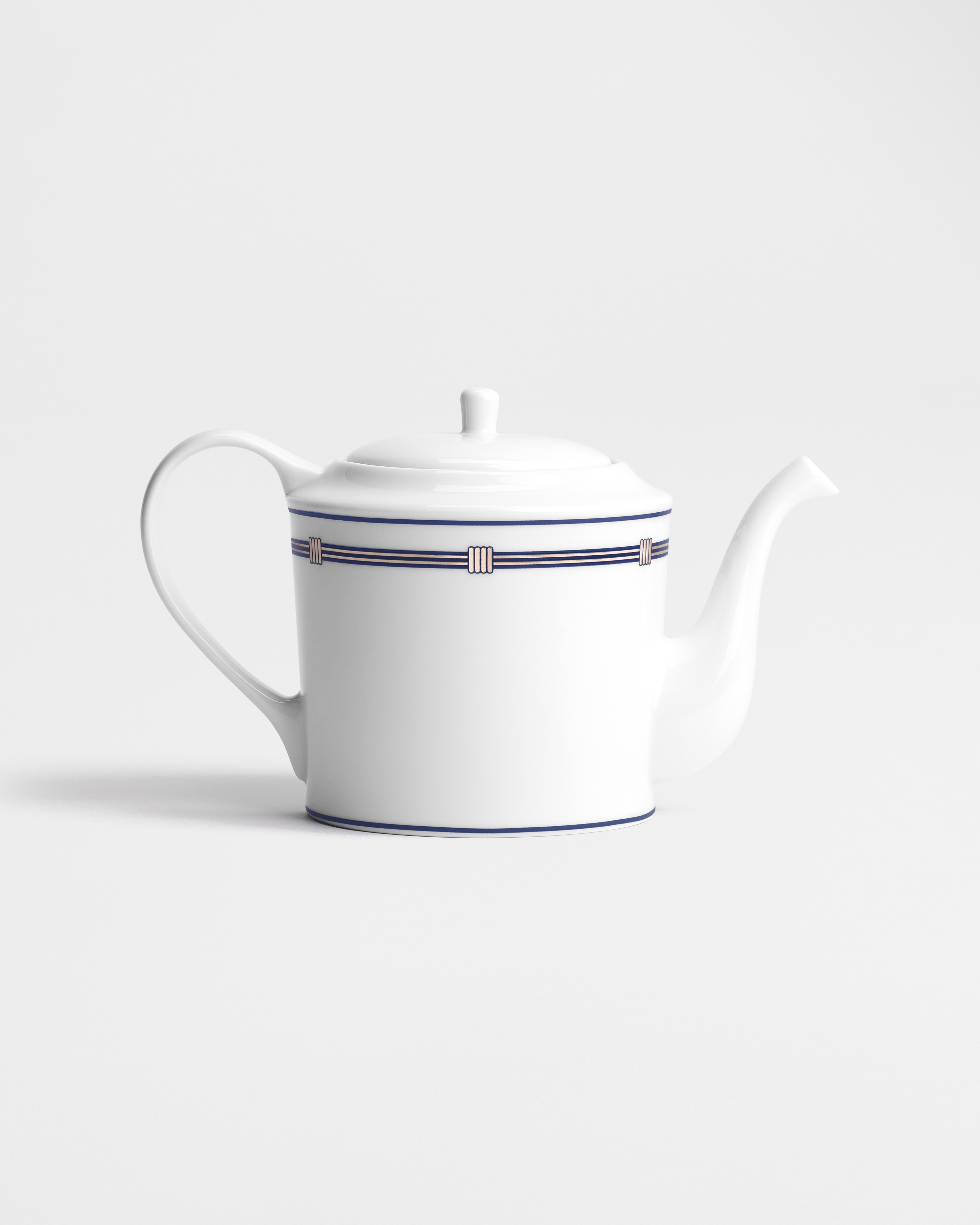 Theepot Wit Limoges-porselein met blauw Godron-motief E01