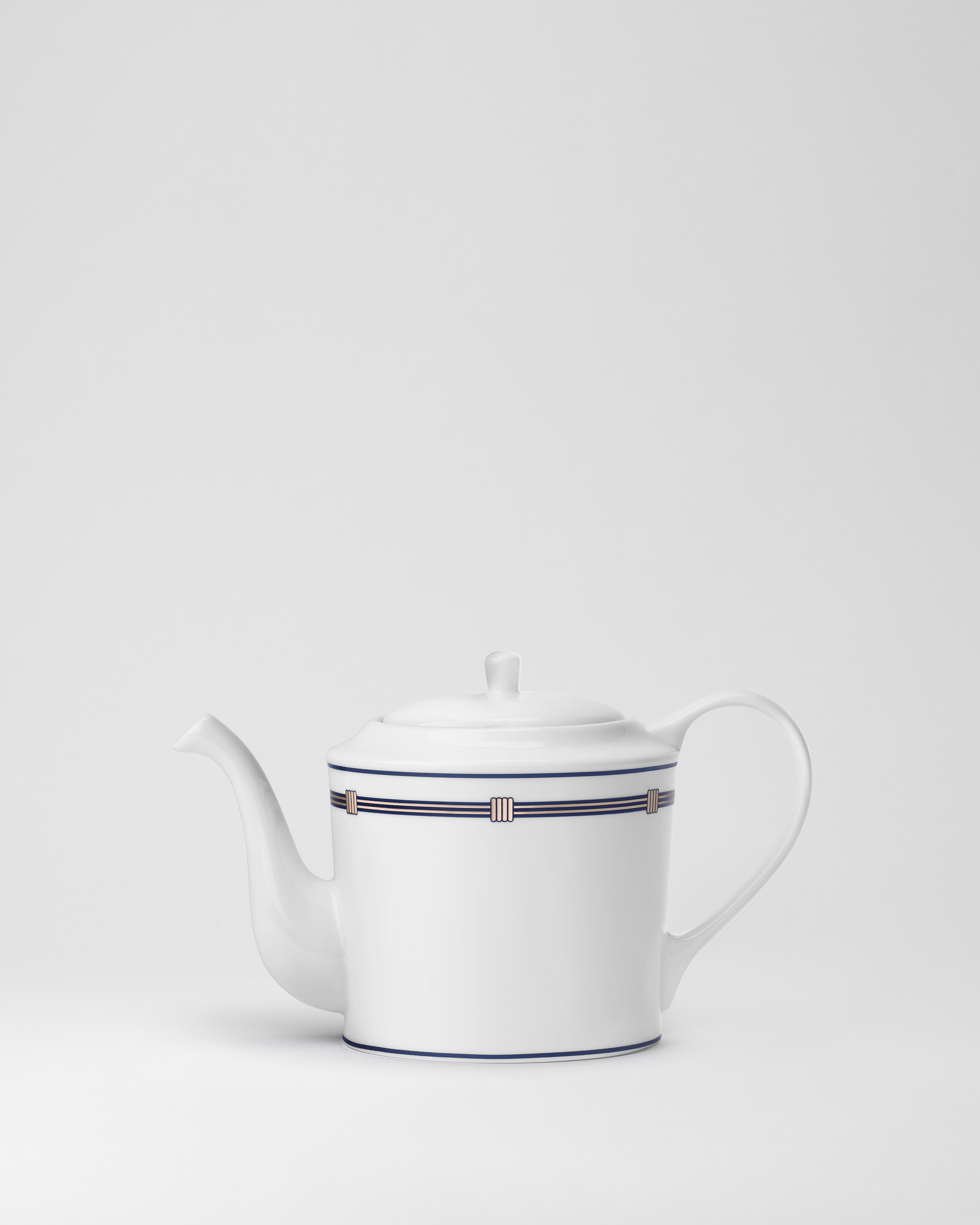 Tetera Porcelana de Limoges blanca con motivo Godron azul E01