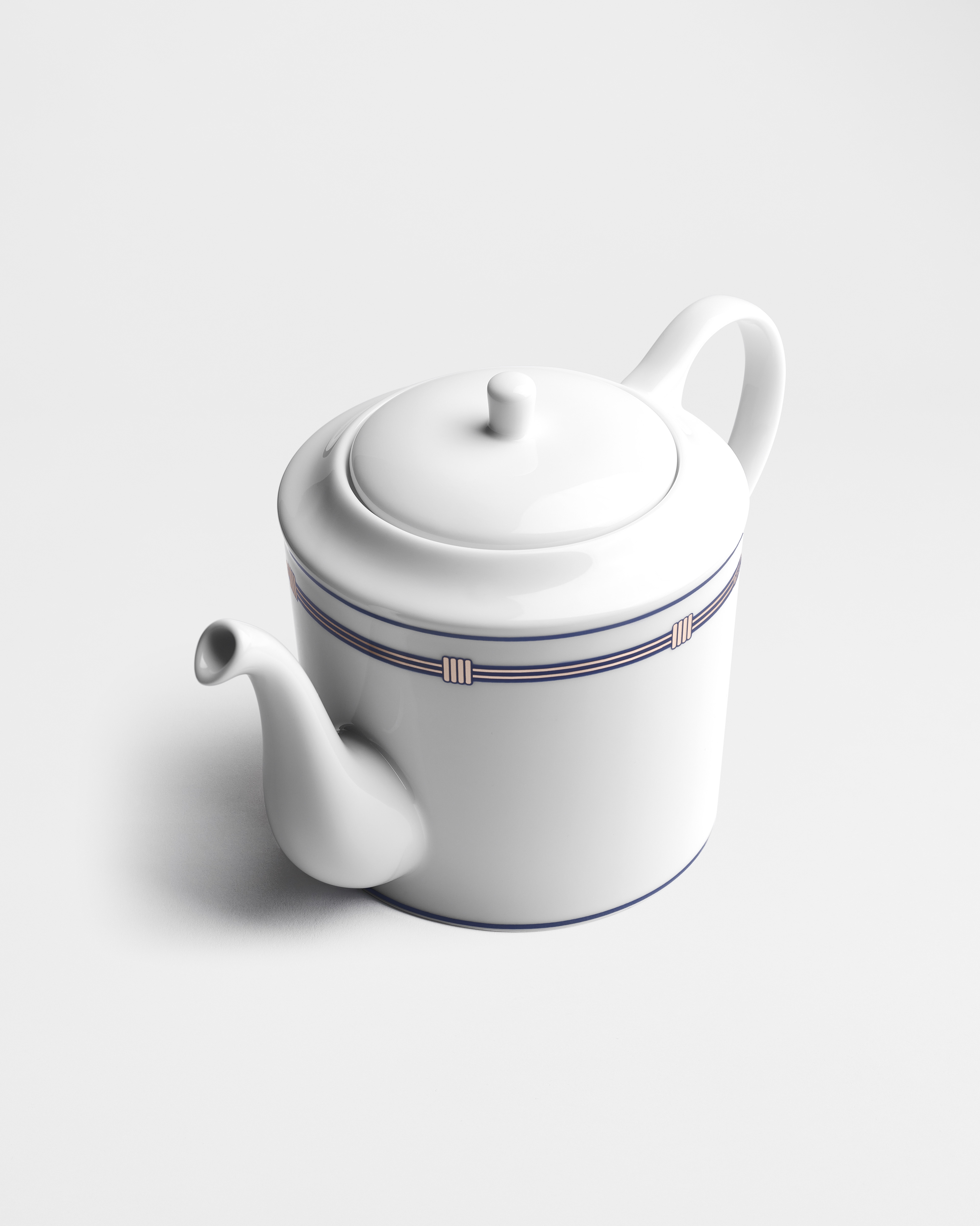 Theepot Wit Limoges-porselein met blauw Godron-motief E03