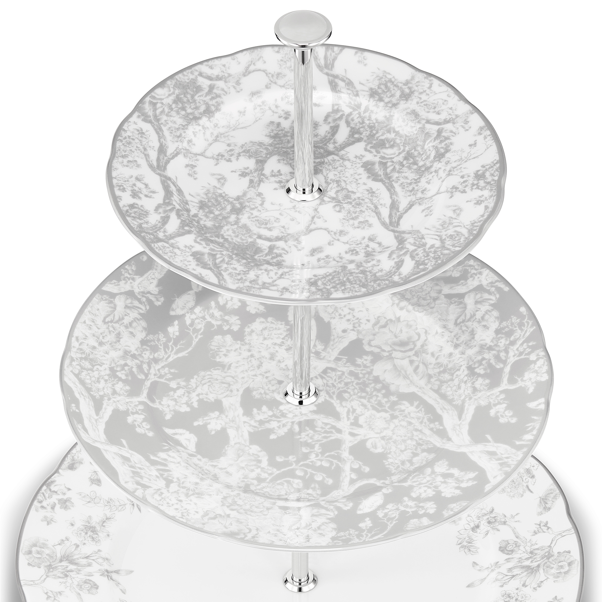 三層蛋糕架 白色和灰色 Toile de Jouy E09