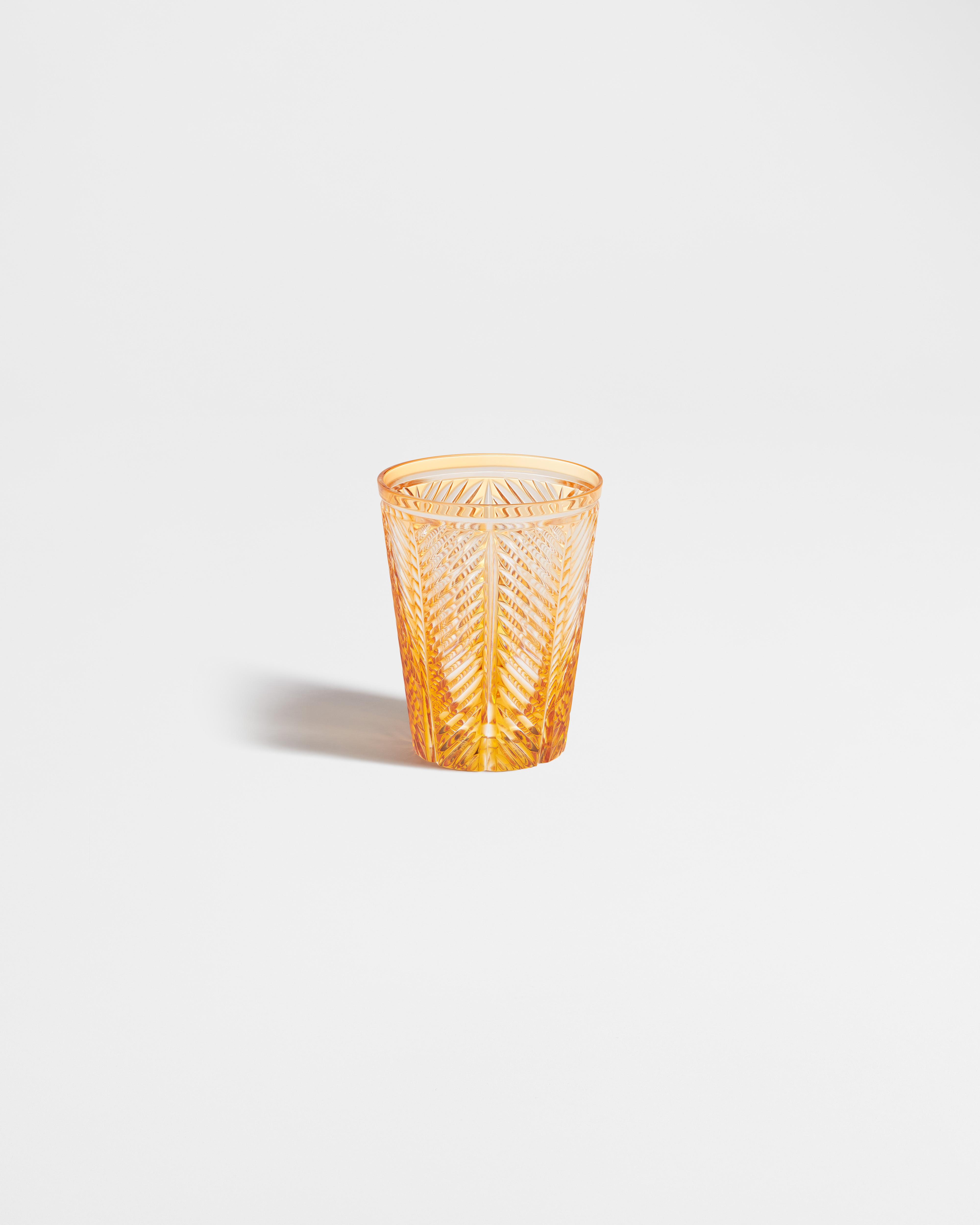 Water Glass Apricot Orange Crystal with Chevrons Motif E01