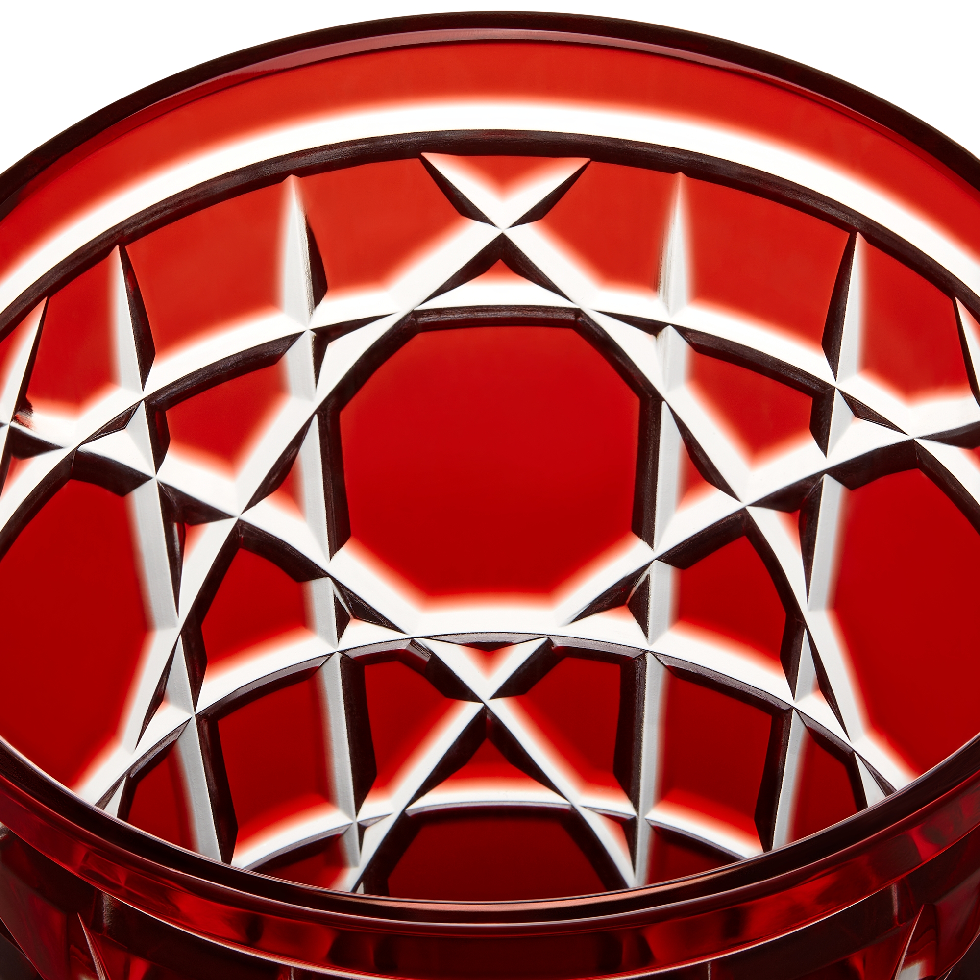 Set of Two Water Glasses Red Crystal with Cannage Motif E10