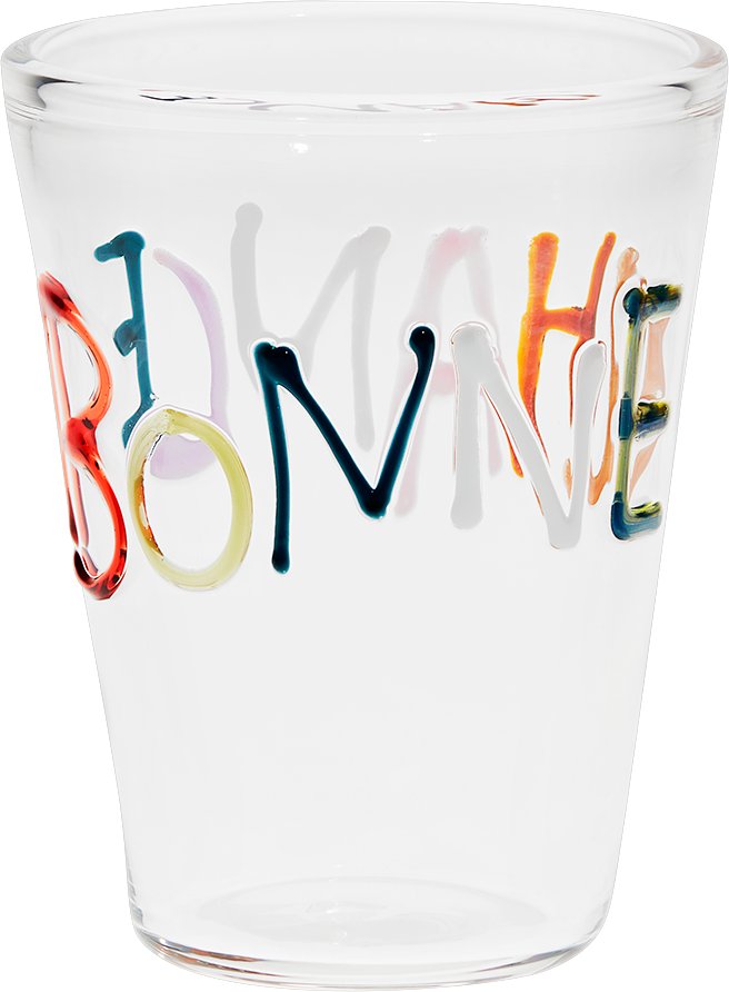 Water Glass Front view Transparent Bonne Chance Handblown Glass