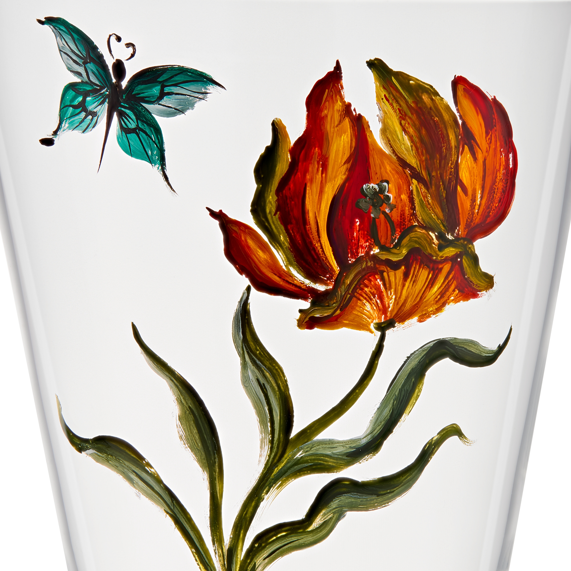 Water Glass Glass with Multicolor Floral Motif E09