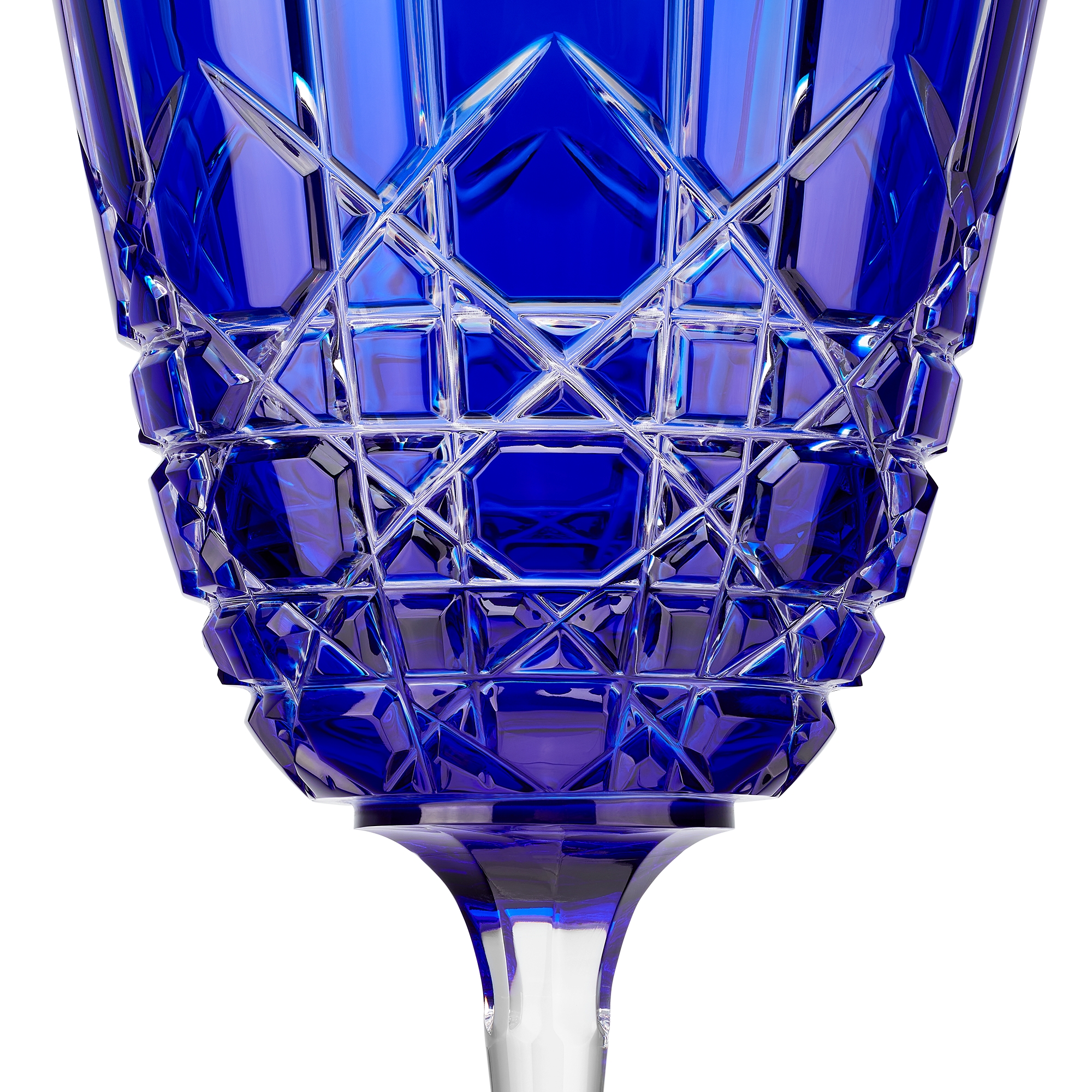 Wine Glass Blue Crystal with Cannage Motif E09
