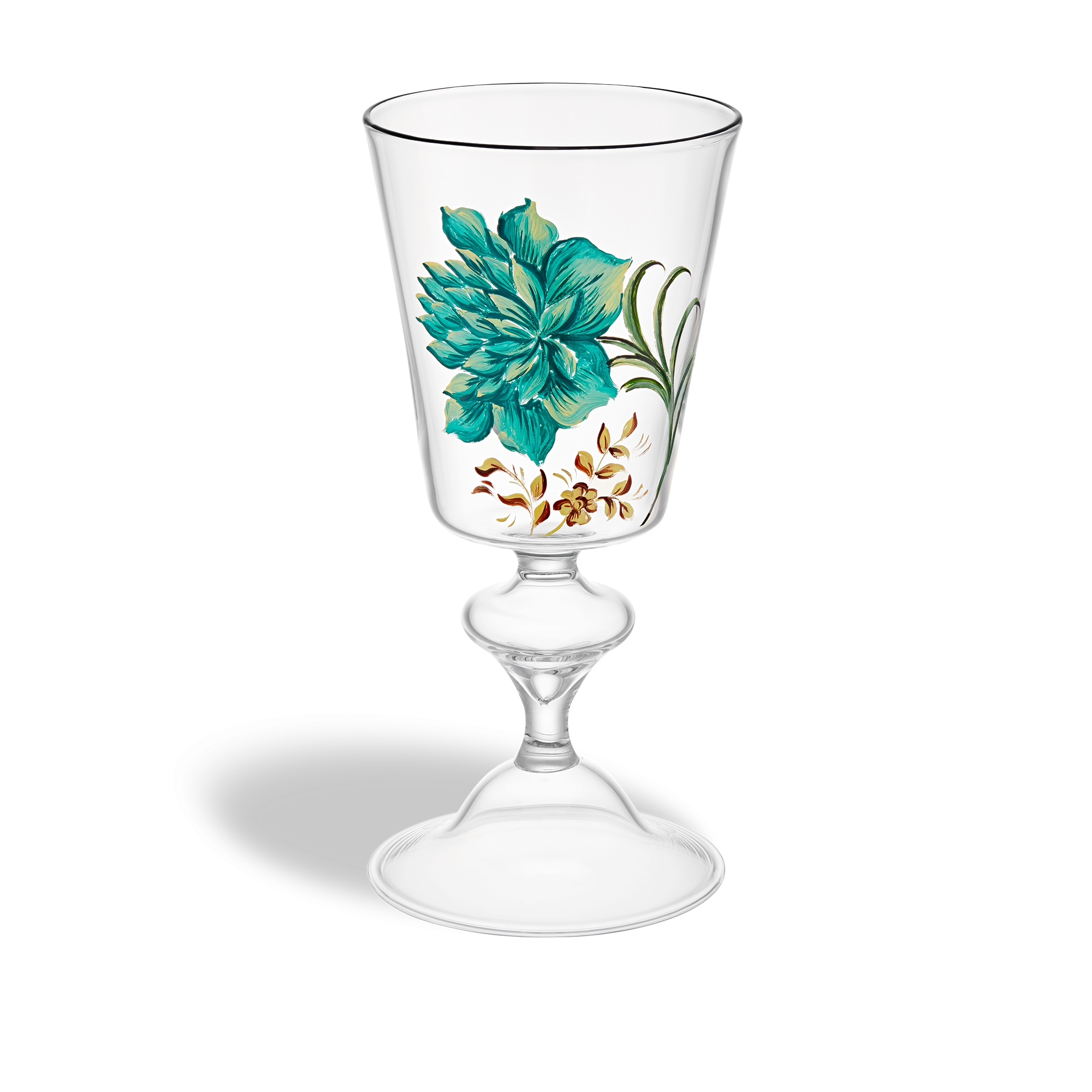 Wine Glass Glass with Multicolor Thistle Motif E01