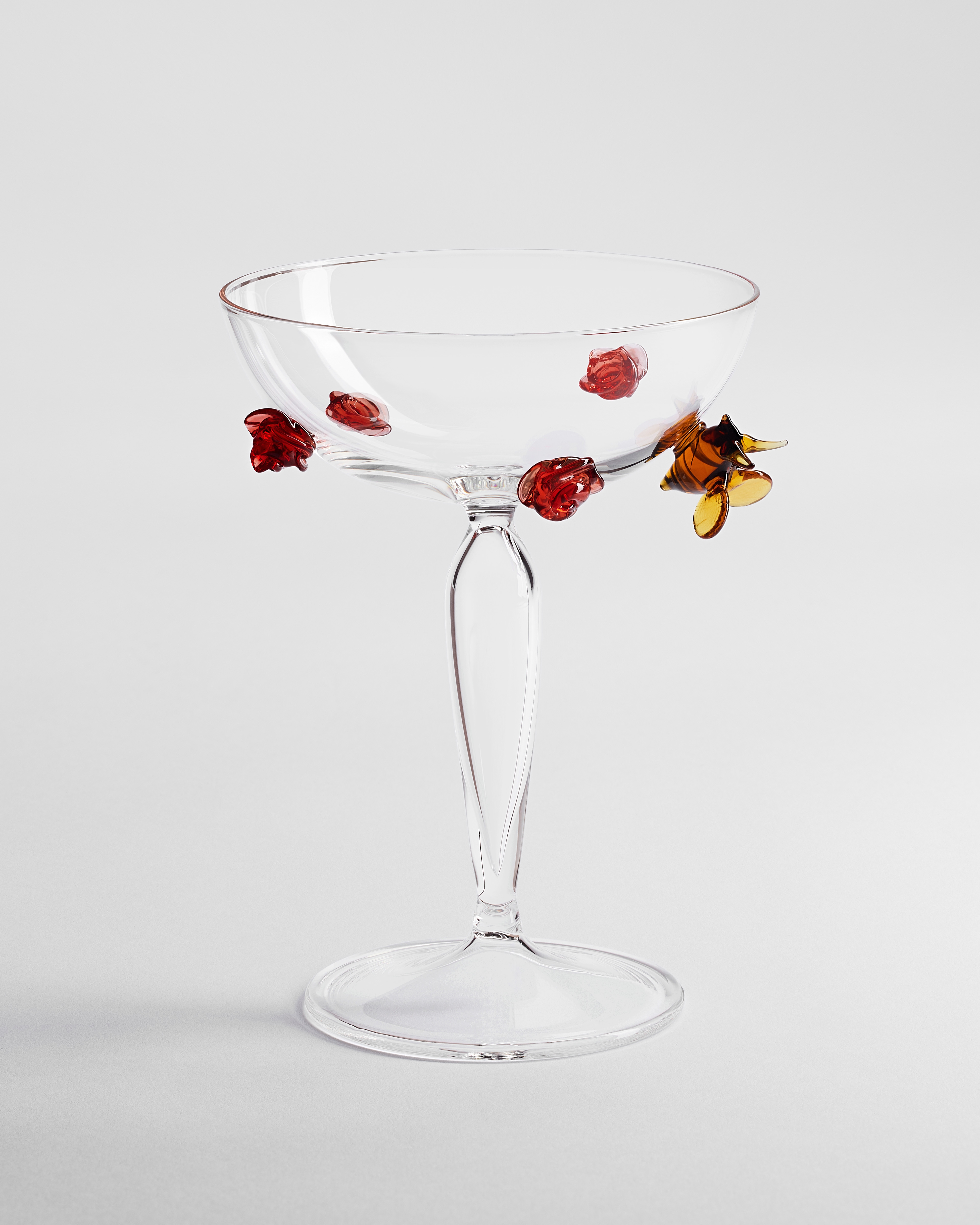 Coupe à champagne Verre transparent à motif rose multicolore E01
